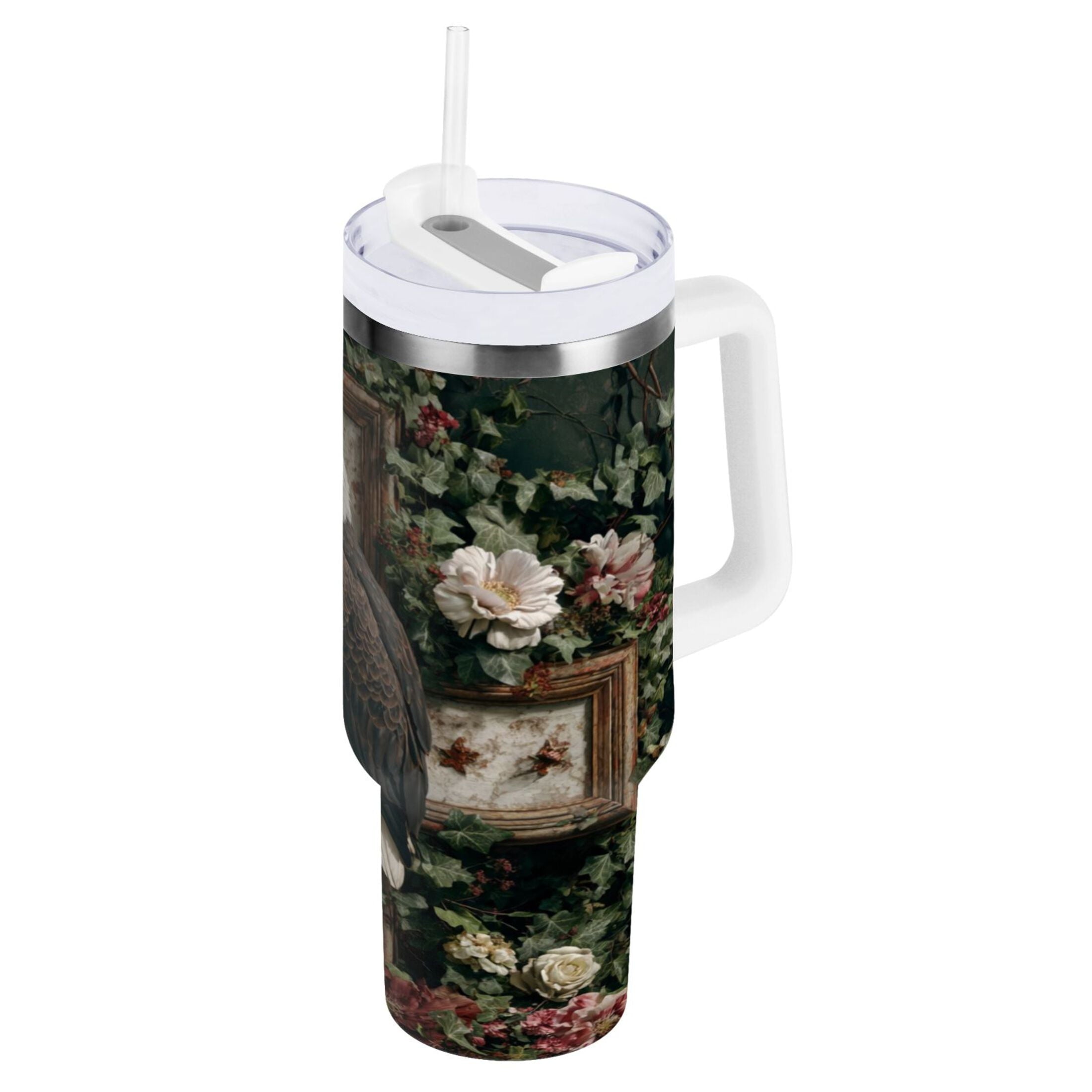 30 oz Insulated Stainless Steel Tumbler Double Wall Stainless Steel Tumbler with 2-Way Drinking Wreath and Bald Eagle - NZSZ