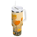 30 oz Insulated Stainless Steel Tumbler Double Wall Stainless Steel Tumbler with 2-Way Drinking Yellow Flowers on The Grass - D8TD