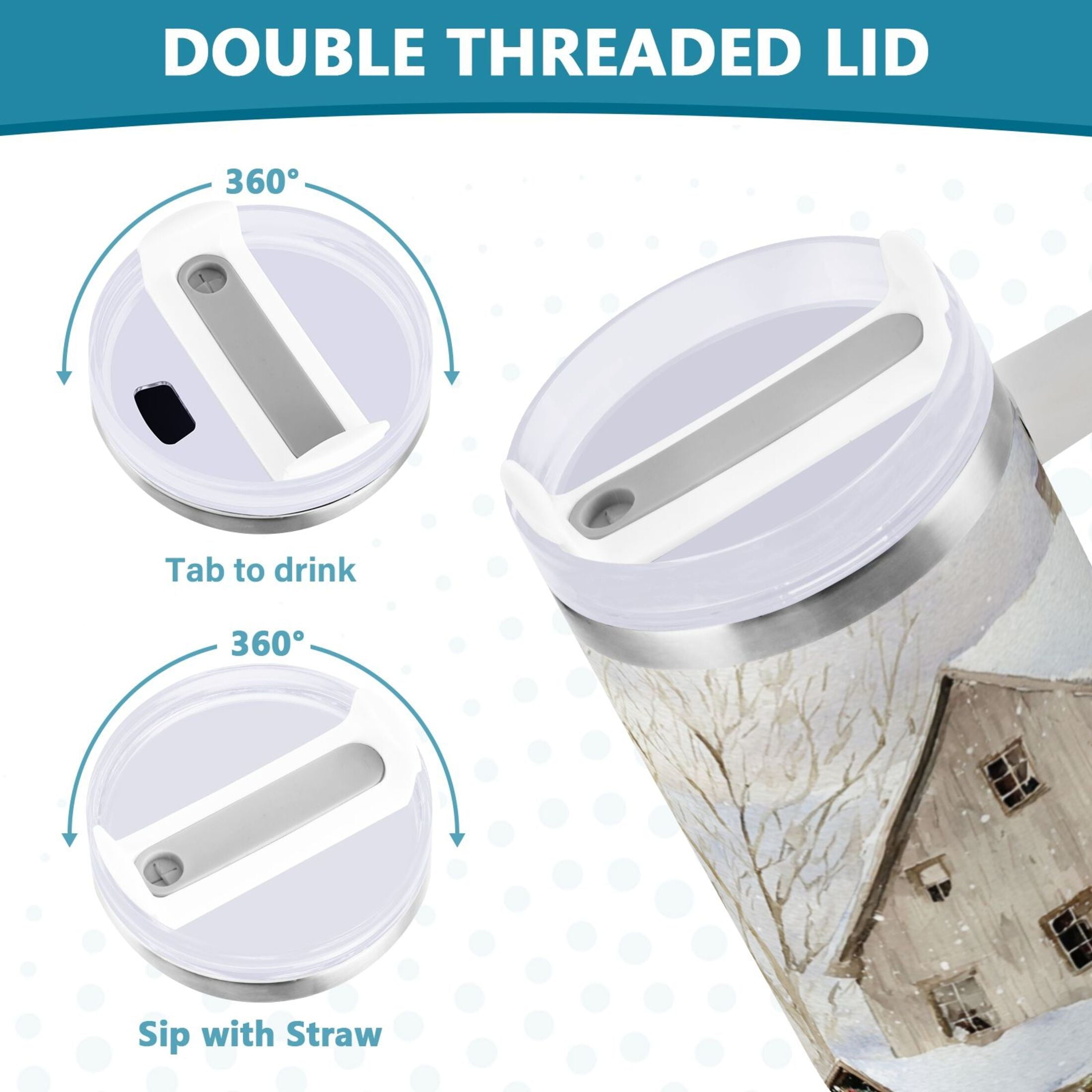 40 oz Insulated Stainless Steel Tumbler Double Wall Stainless Steel Tumbler with 2-Way Drinking Farm Snow Scene - 7ZPX