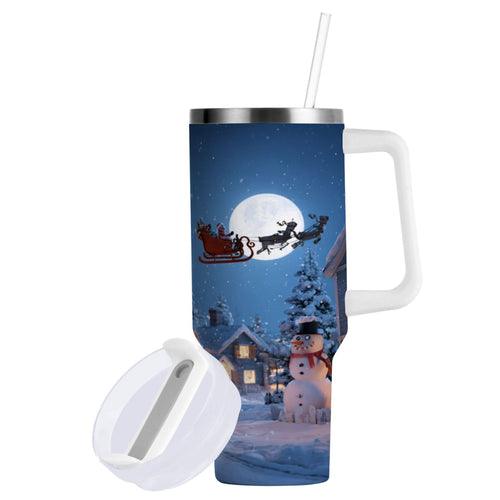 30 oz Insulated Stainless Steel Tumbler Double Wall Stainless Steel Tumbler with 2-Way Drinking Christmas Night Scene - HS7Q