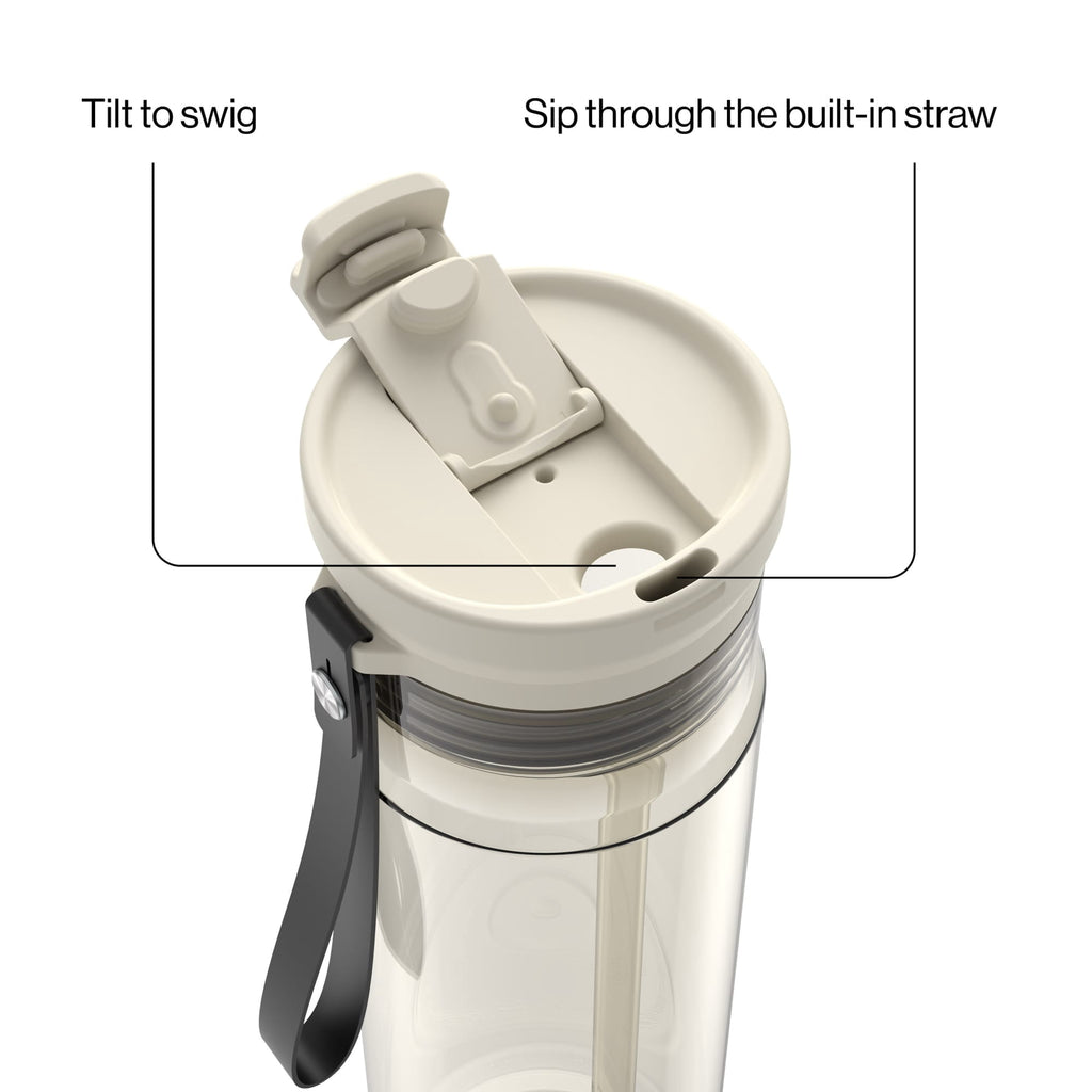 Contigo DualSip Leakproof Plastic Reusable Water Bottle with Carrying Strap, Cream/Clear, 28 oz - EGUC