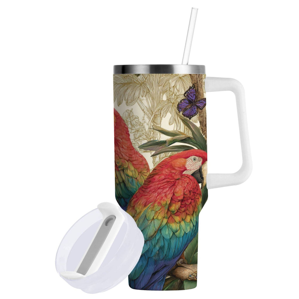 30 oz Insulated Stainless Steel Tumbler Double Wall Stainless Steel Tumbler with 2-Way Drinking Colorful Beautiful Parrots - BFBR