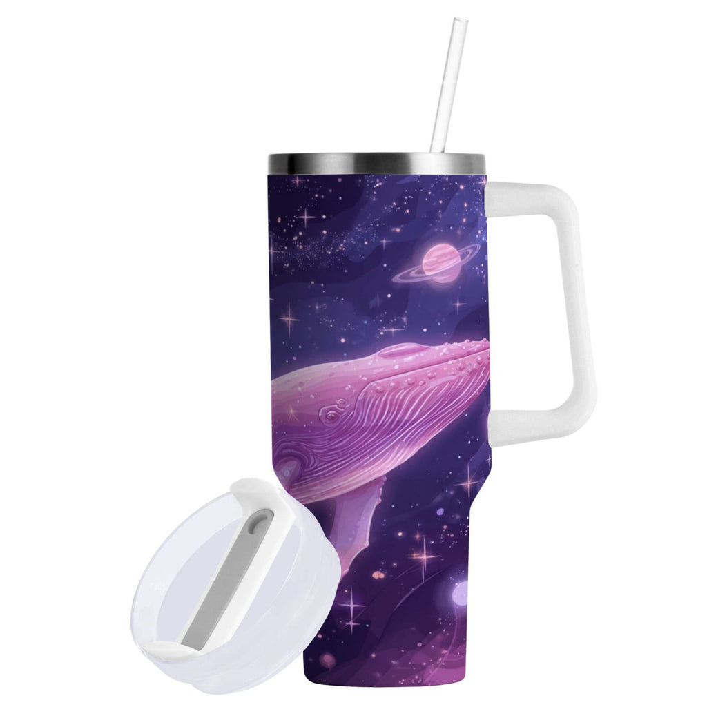 30 oz Insulated Stainless Steel Tumbler Double Wall Stainless Steel Tumbler with 2-Way Drinking Whale in Space - QFYQ