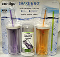 Contigo Shake &amp; Go Plastic Tumblers - Set of 3 (Lavender Orange &amp; Clear) - 7K94