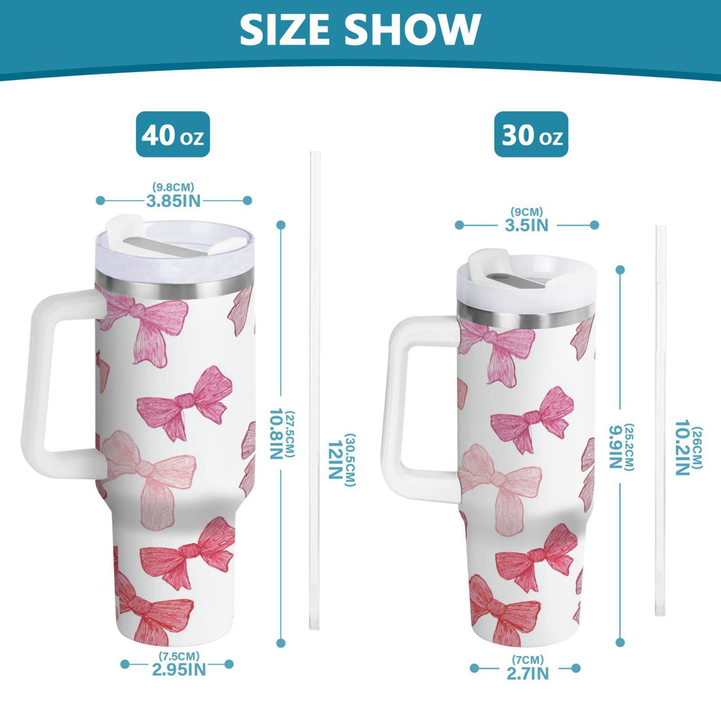 40 oz Insulated Stainless Steel Tumbler Double Wall Stainless Steel Tumbler with 2-Way Drinking Pink Bows Pattern - ENMN