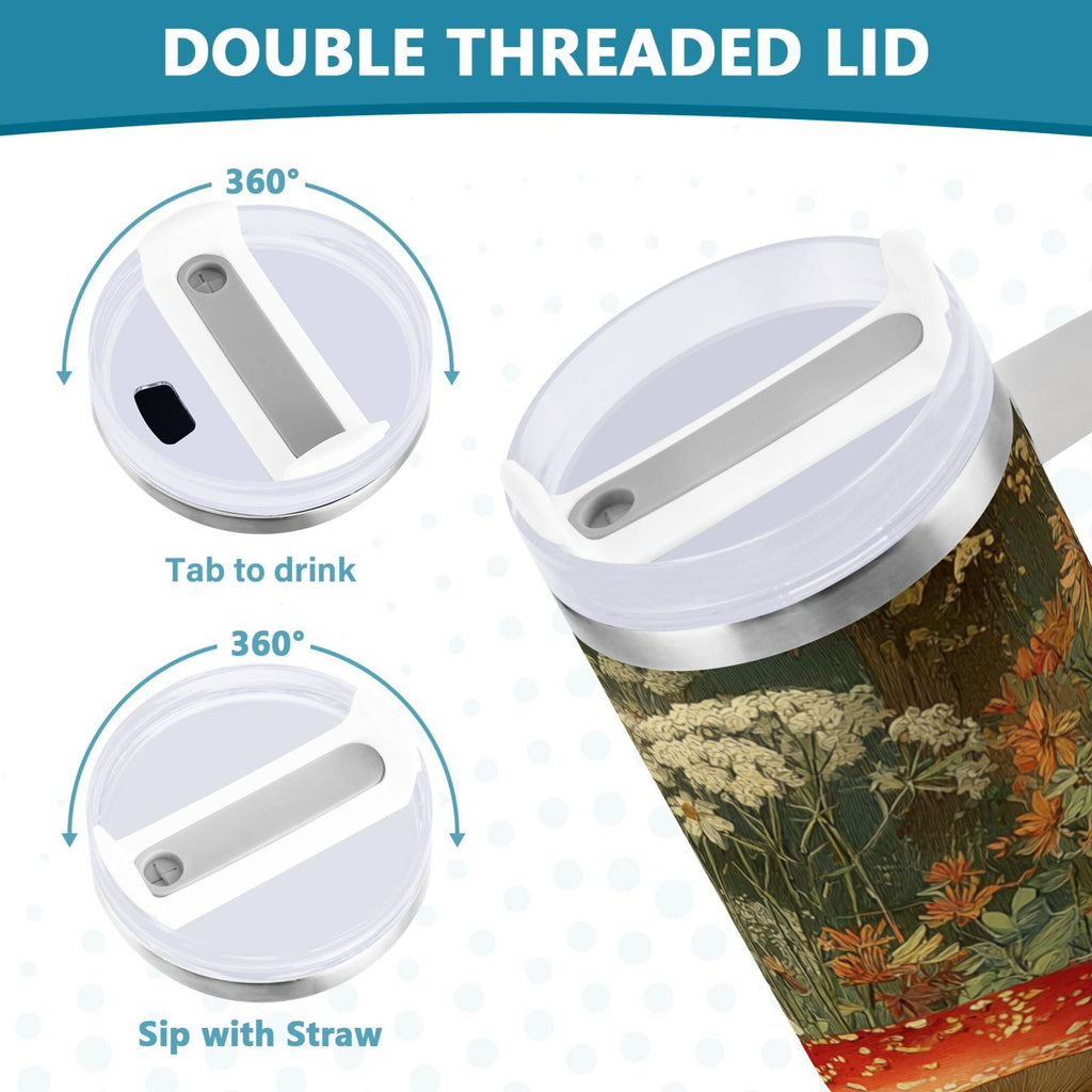 40 oz Insulated Stainless Steel Tumbler Double Wall Stainless Steel Tumbler with 2-Way Drinking Red Mushrooms - 4R5Y