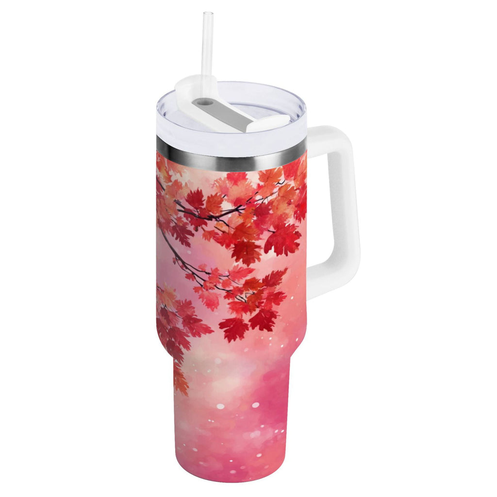 30 oz Insulated Stainless Steel Tumbler Double Wall Stainless Steel Tumbler with 2-Way Drinking Watercolor Red Maple Leaves - 55PY