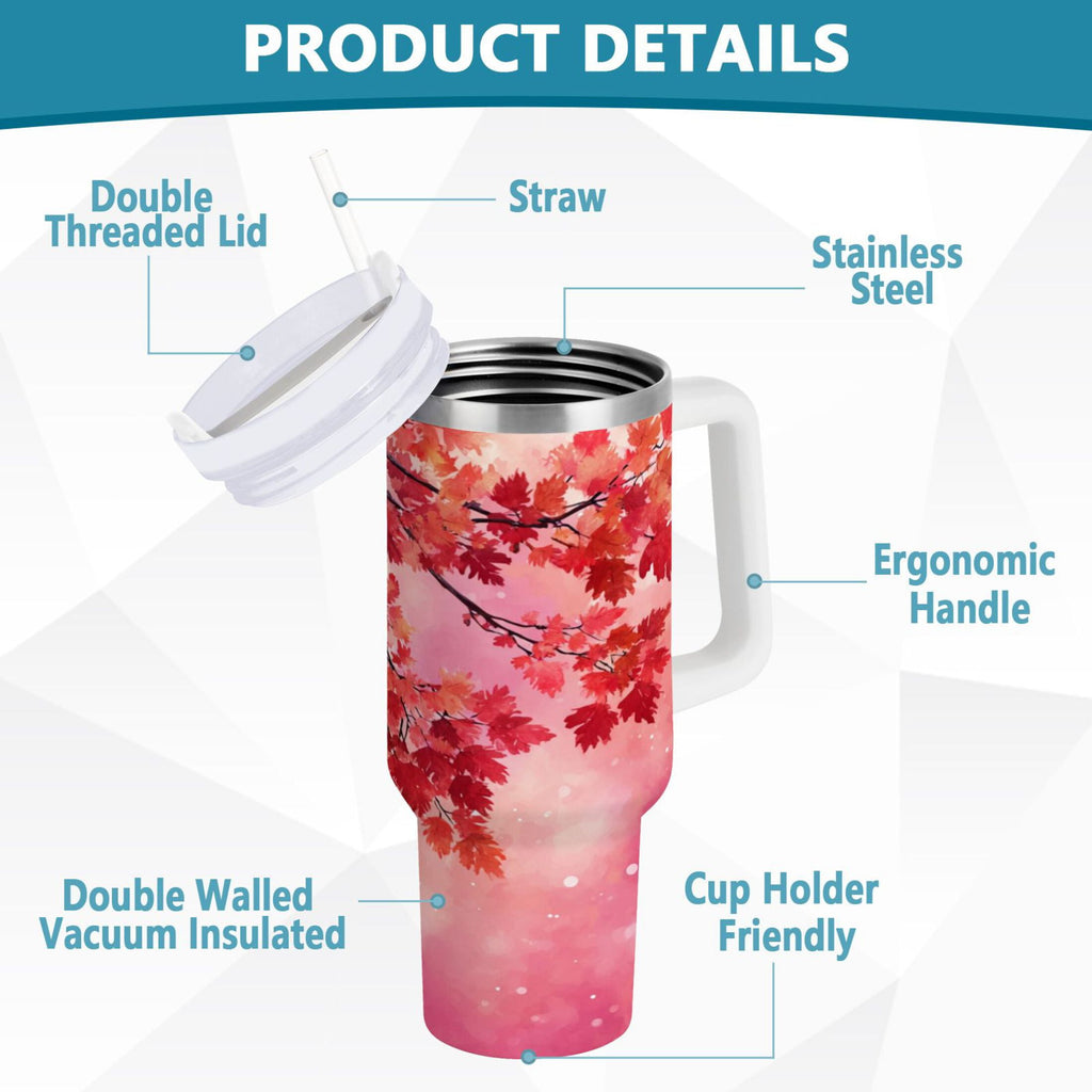 30 oz Insulated Stainless Steel Tumbler Double Wall Stainless Steel Tumbler with 2-Way Drinking Watercolor Red Maple Leaves - 55PY