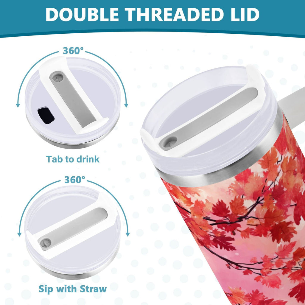 30 oz Insulated Stainless Steel Tumbler Double Wall Stainless Steel Tumbler with 2-Way Drinking Watercolor Red Maple Leaves - 55PY