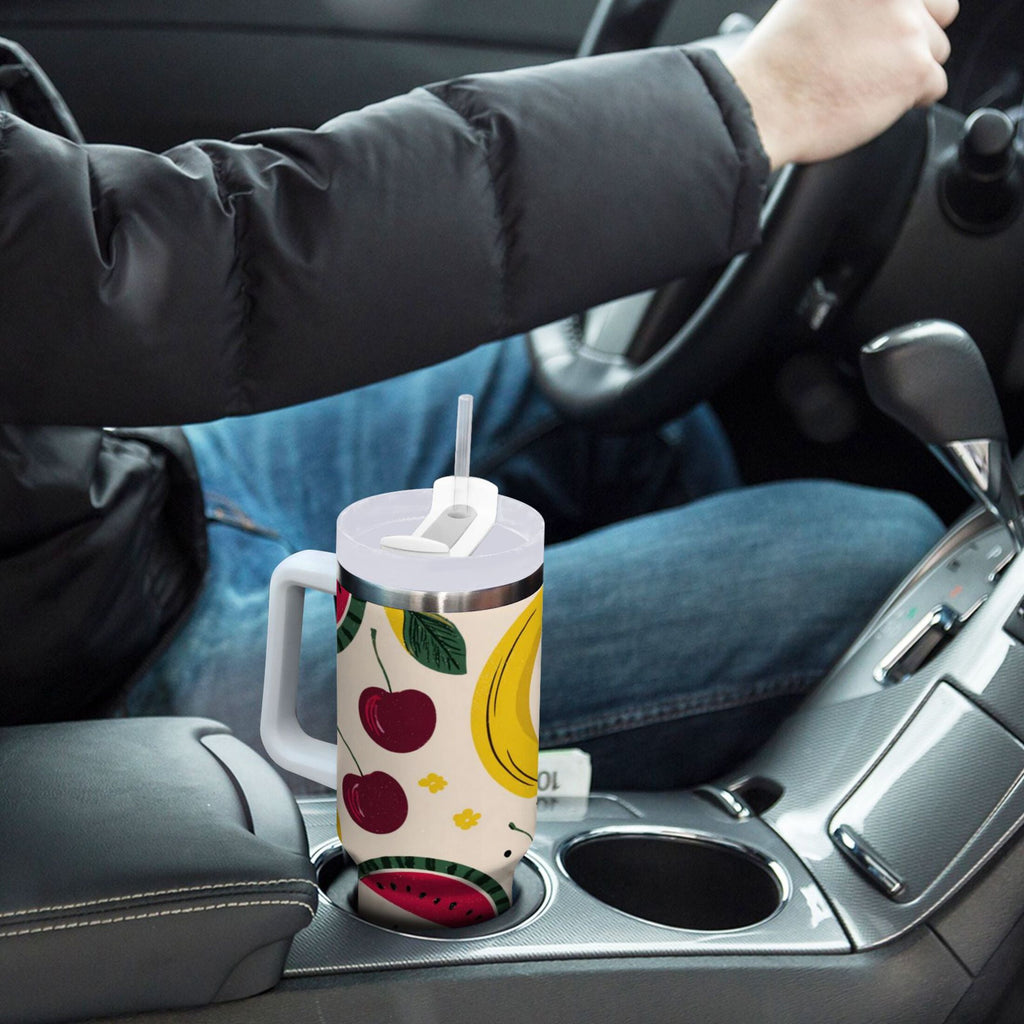 30 oz Insulated Stainless Steel Tumbler Double Wall Stainless Steel Tumbler with 2-Way Drinking Watermelon and Cherries - WK97