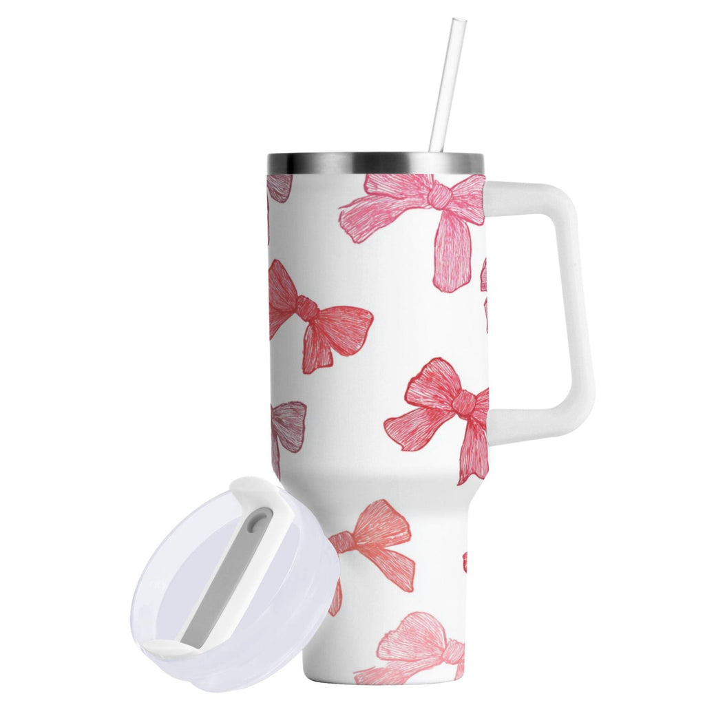 40 oz Insulated Stainless Steel Tumbler Double Wall Stainless Steel Tumbler with 2-Way Drinking Pink Bows Pattern - ENMN
