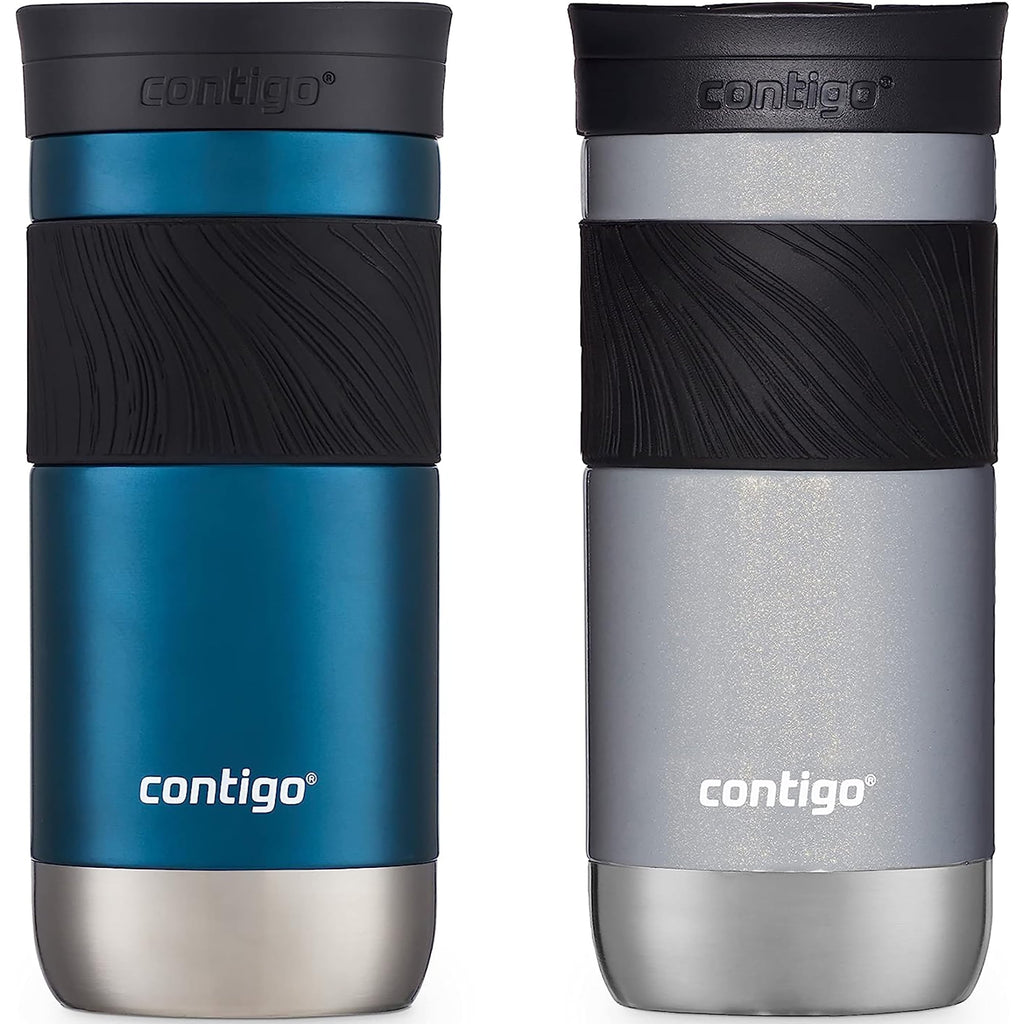 Contigo SNAPSEAL Insulated Stainless Steel Travel Mug with Grip, 16 oz, Blueberry Transparent Satin &amp; Gold Morel, 2-Pack - QTY6