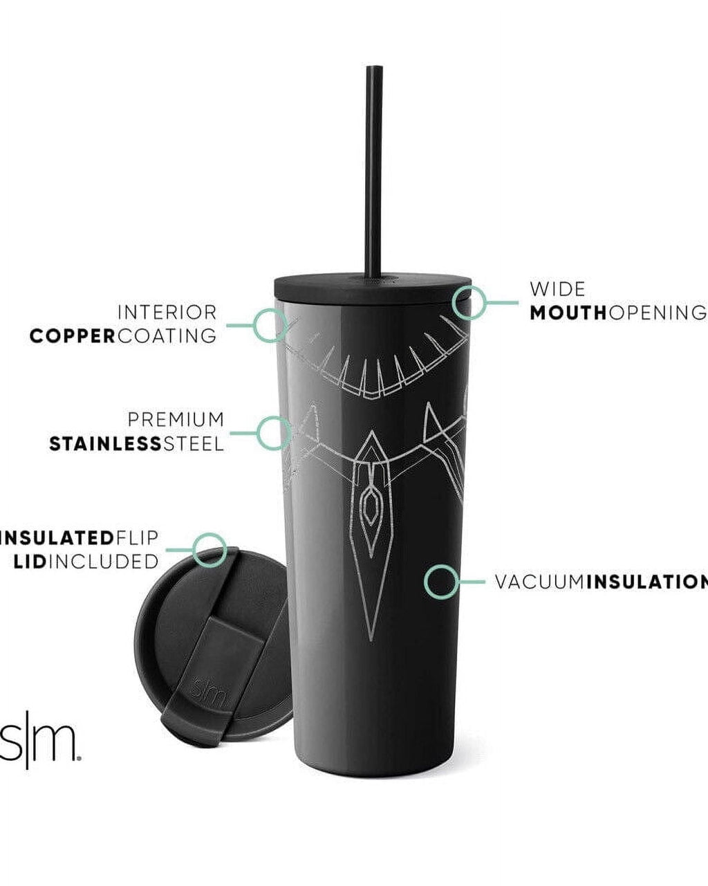 Simple Modern Insulated Black Panther 24oz  Tumbler W/Flip Lid and Straw Lid - 5937