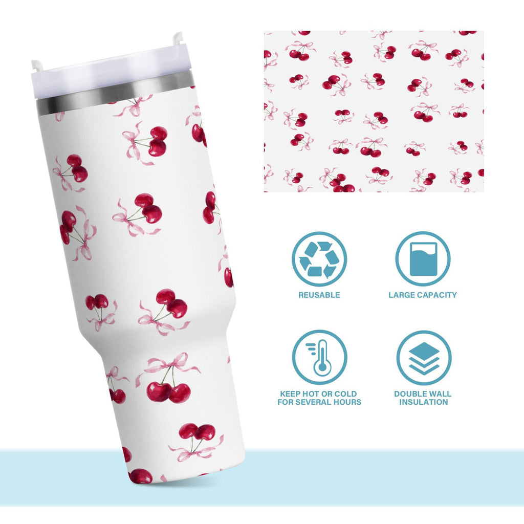 30 oz Insulated Stainless Steel Tumbler Double Wall Stainless Steel Tumbler with 2-Way Drinking Watercolor Cherries Pattern - YEYV