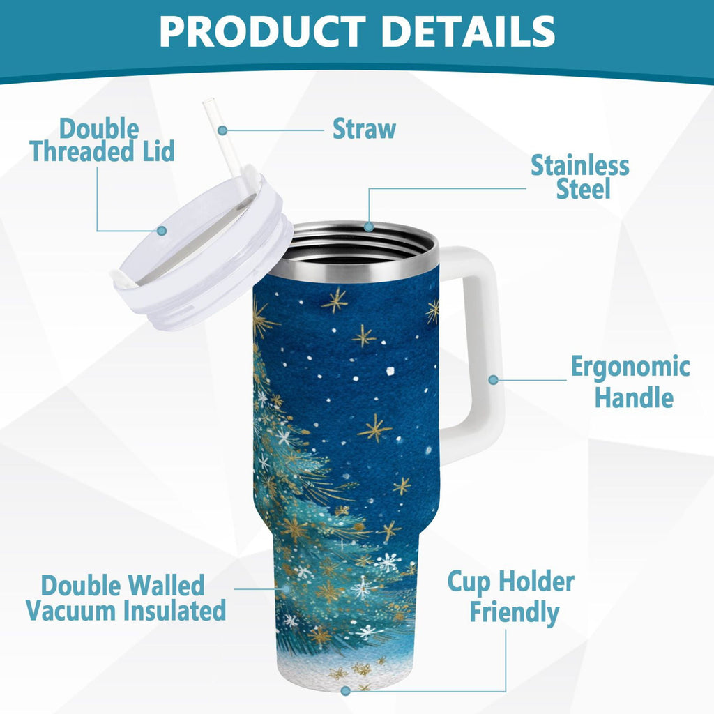 40 oz Insulated Stainless Steel Tumbler Double Wall Stainless Steel Tumbler with 2-Way Drinking Watercolor Christmas Tree - DCFT