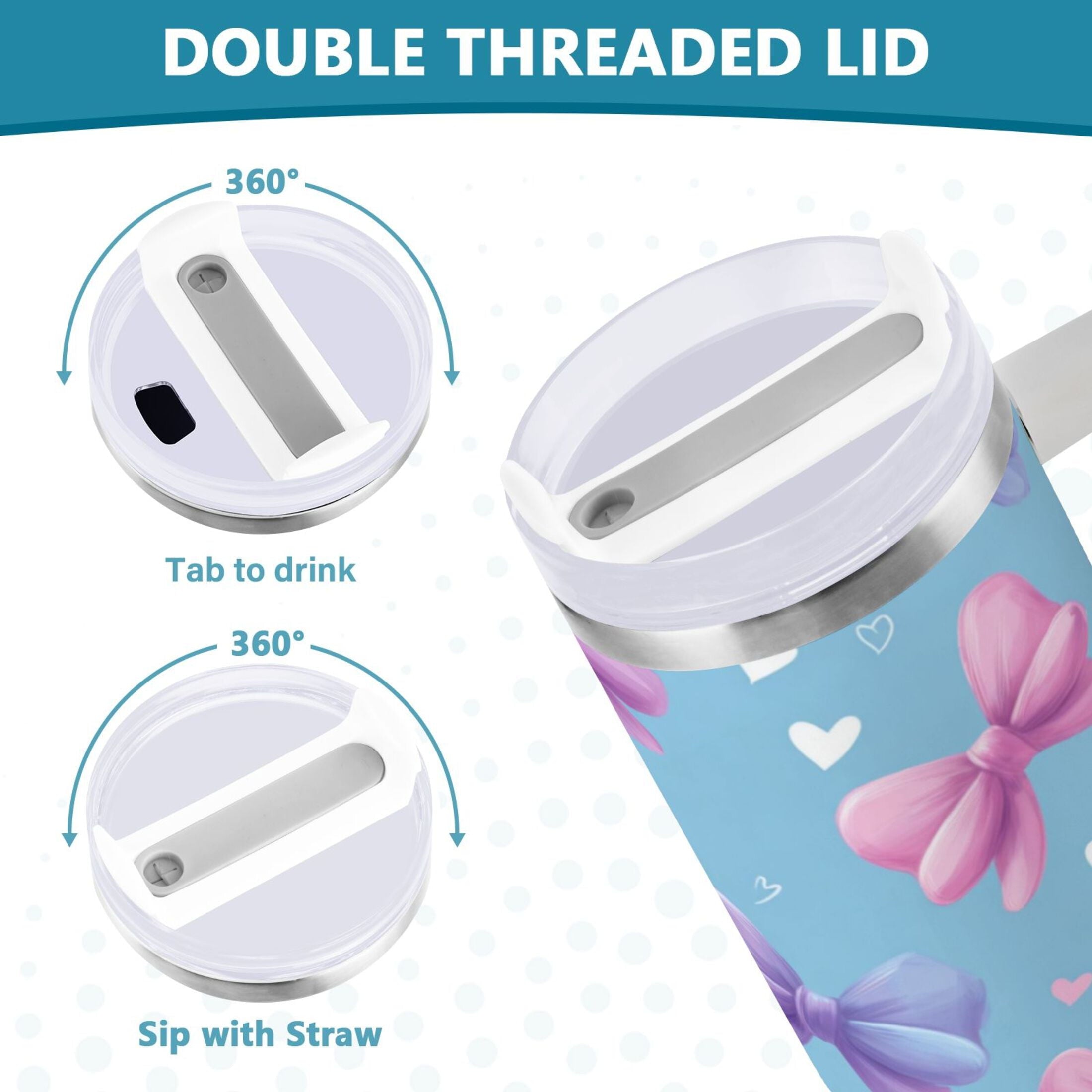 30 oz Insulated Stainless Steel Tumbler Double Wall Stainless Steel Tumbler with 2-Way Drinking Pink and Purple Bows - C8WV