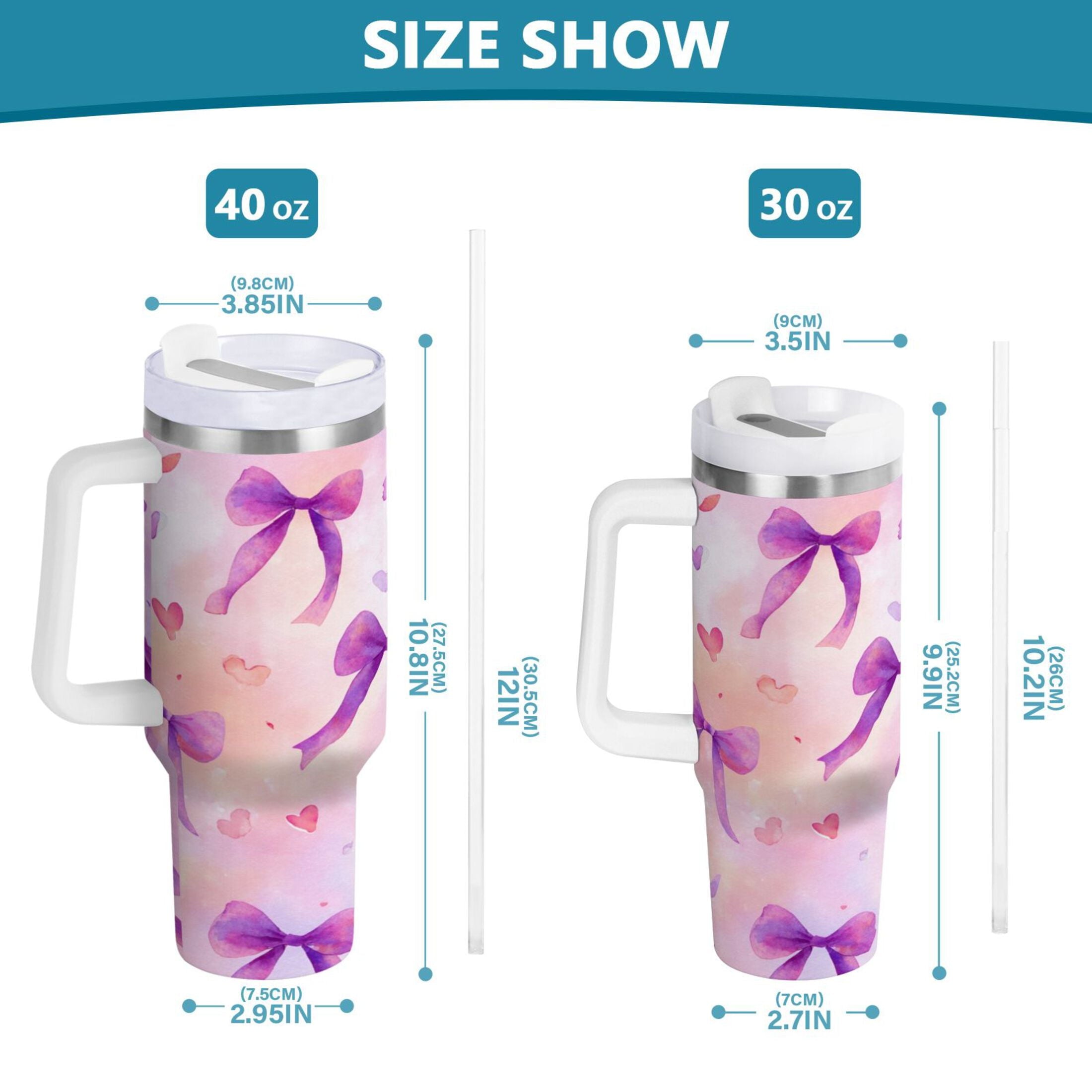 30 oz Insulated Stainless Steel Tumbler Double Wall Stainless Steel Tumbler with 2-Way Drinking Watercolor Purple Bows - X6M9