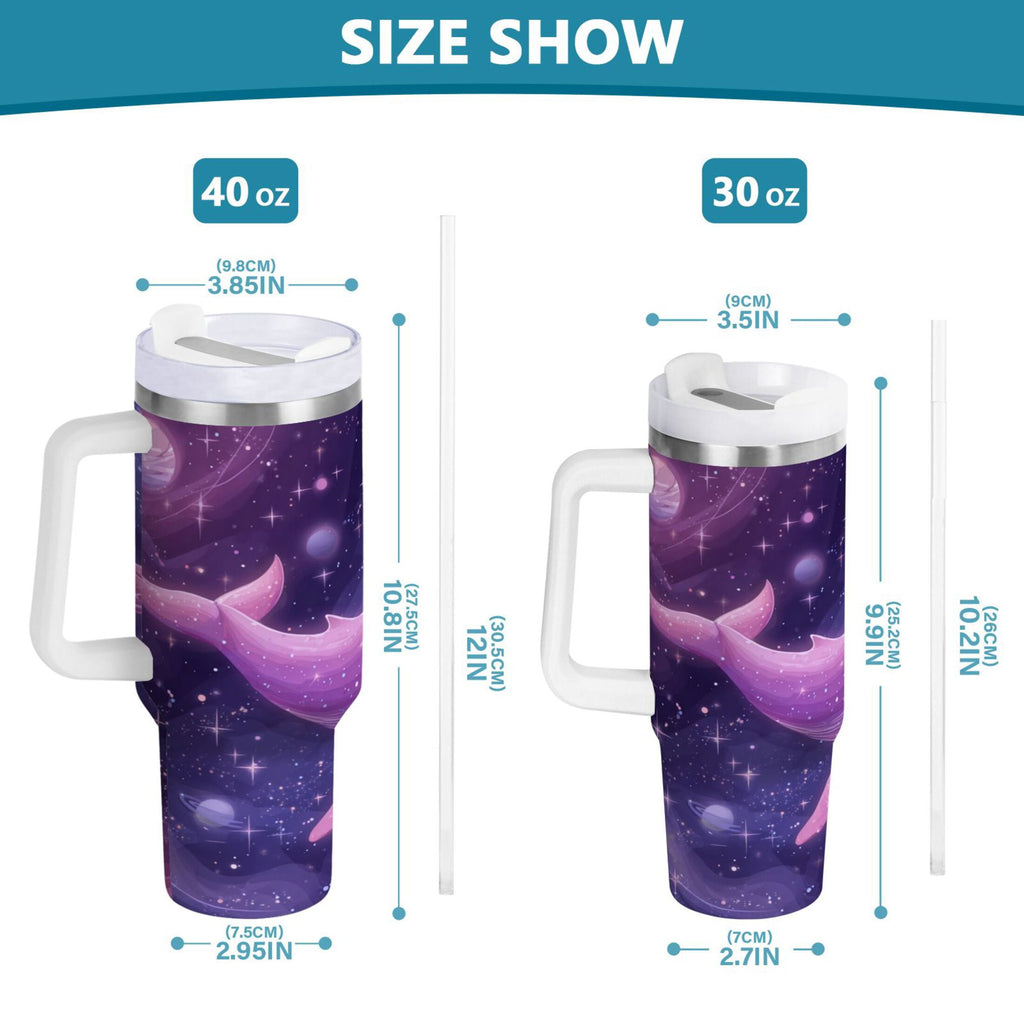 30 oz Insulated Stainless Steel Tumbler Double Wall Stainless Steel Tumbler with 2-Way Drinking Whale in Space - QFYQ