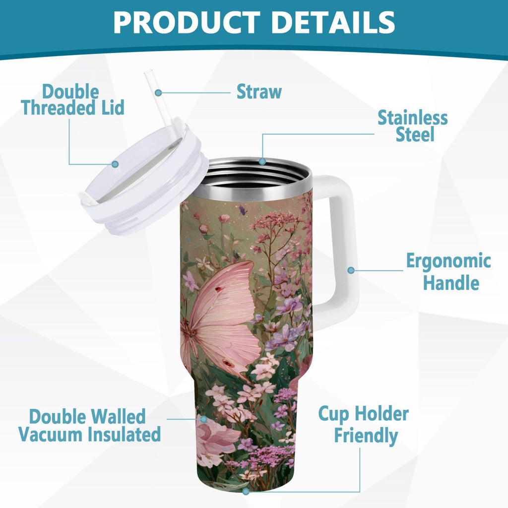 30 oz Insulated Stainless Steel Tumbler Double Wall Stainless Steel Tumbler with 2-Way Drinking Delicate Butterfly - A5SF
