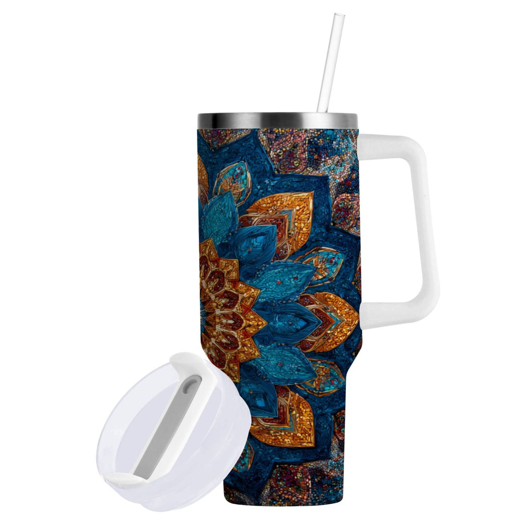 40 oz Insulated Stainless Steel Tumbler Double Wall Stainless Steel Tumbler with 2-Way Drinking Intricate Geometric Shapes - KF7B
