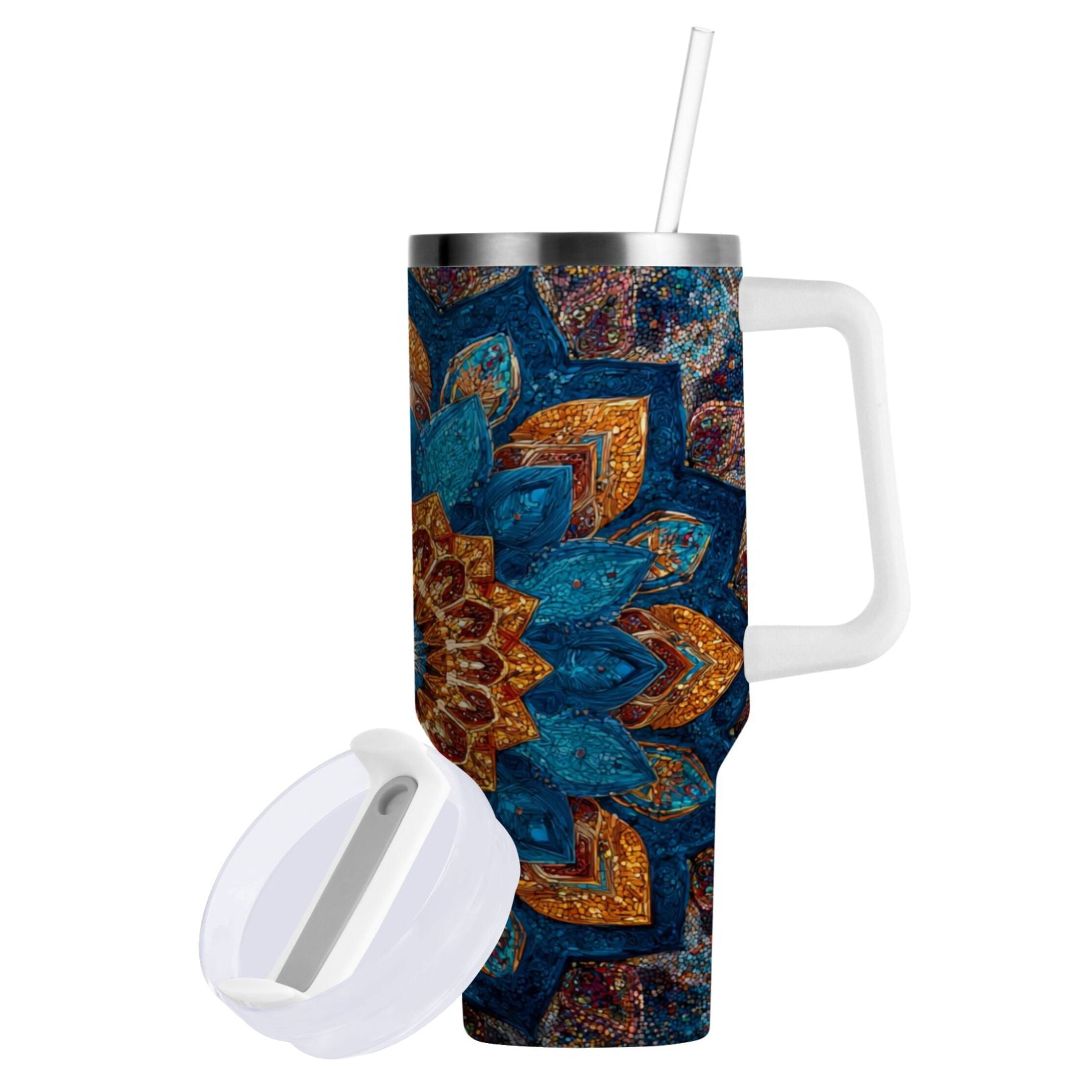 40 oz Insulated Stainless Steel Tumbler Double Wall Stainless Steel Tumbler with 2-Way Drinking Intricate Geometric Shapes - KF7B