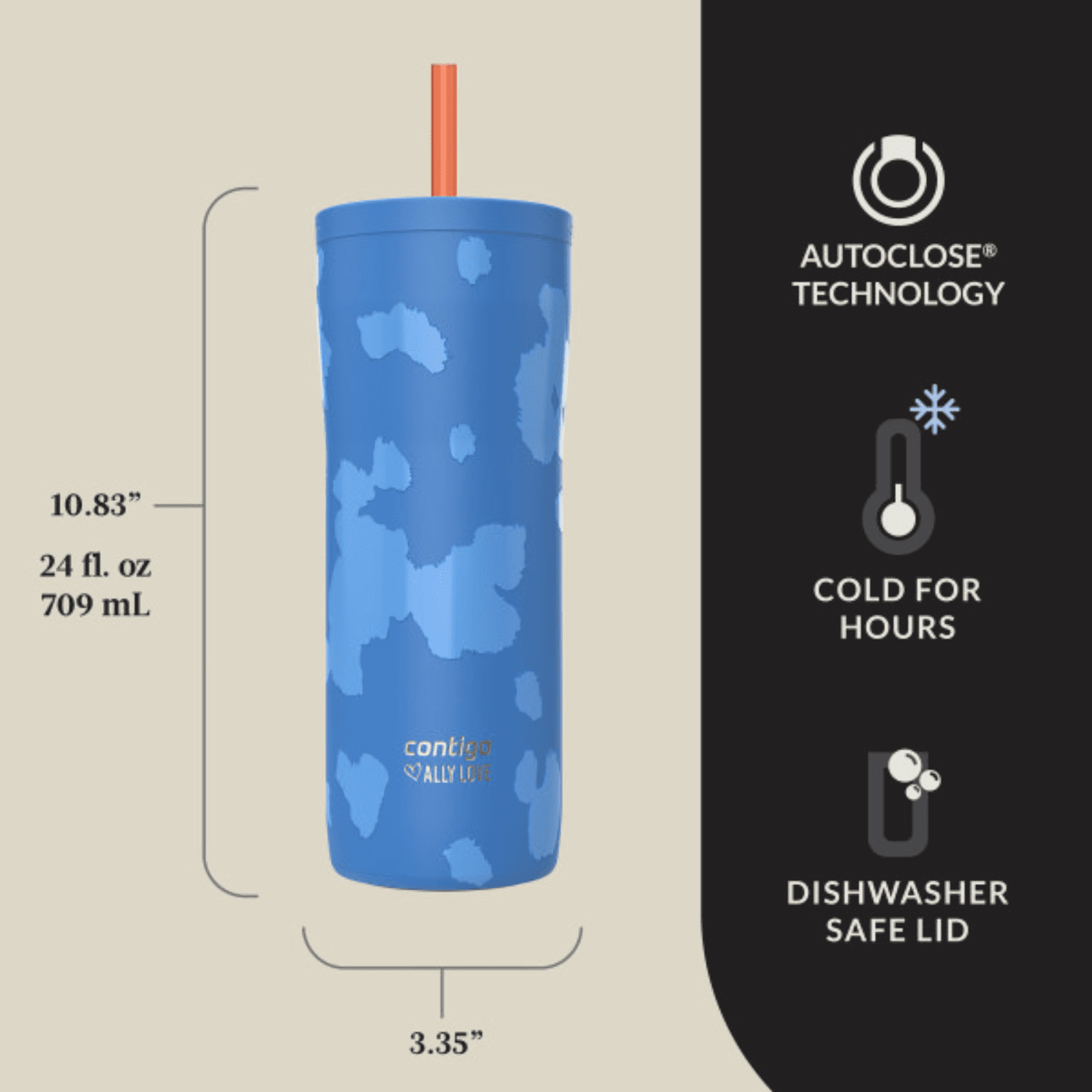 Contigo x Ally Love Streeterville 2.0 Stainless Steel Tumbler with Straw, 24 oz, Stellar Jay - RQB6
