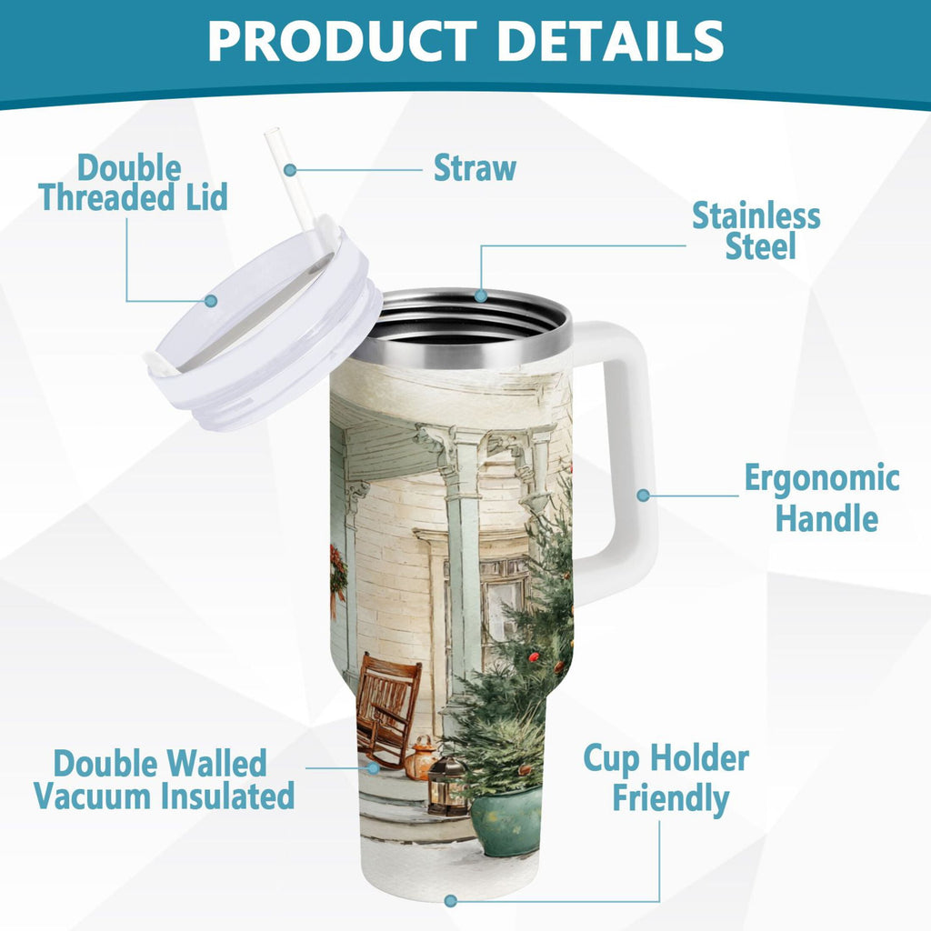 30 oz Insulated Stainless Steel Tumbler Double Wall Stainless Steel Tumbler with 2-Way Drinking Charming Christmas Doorway - 3D2B