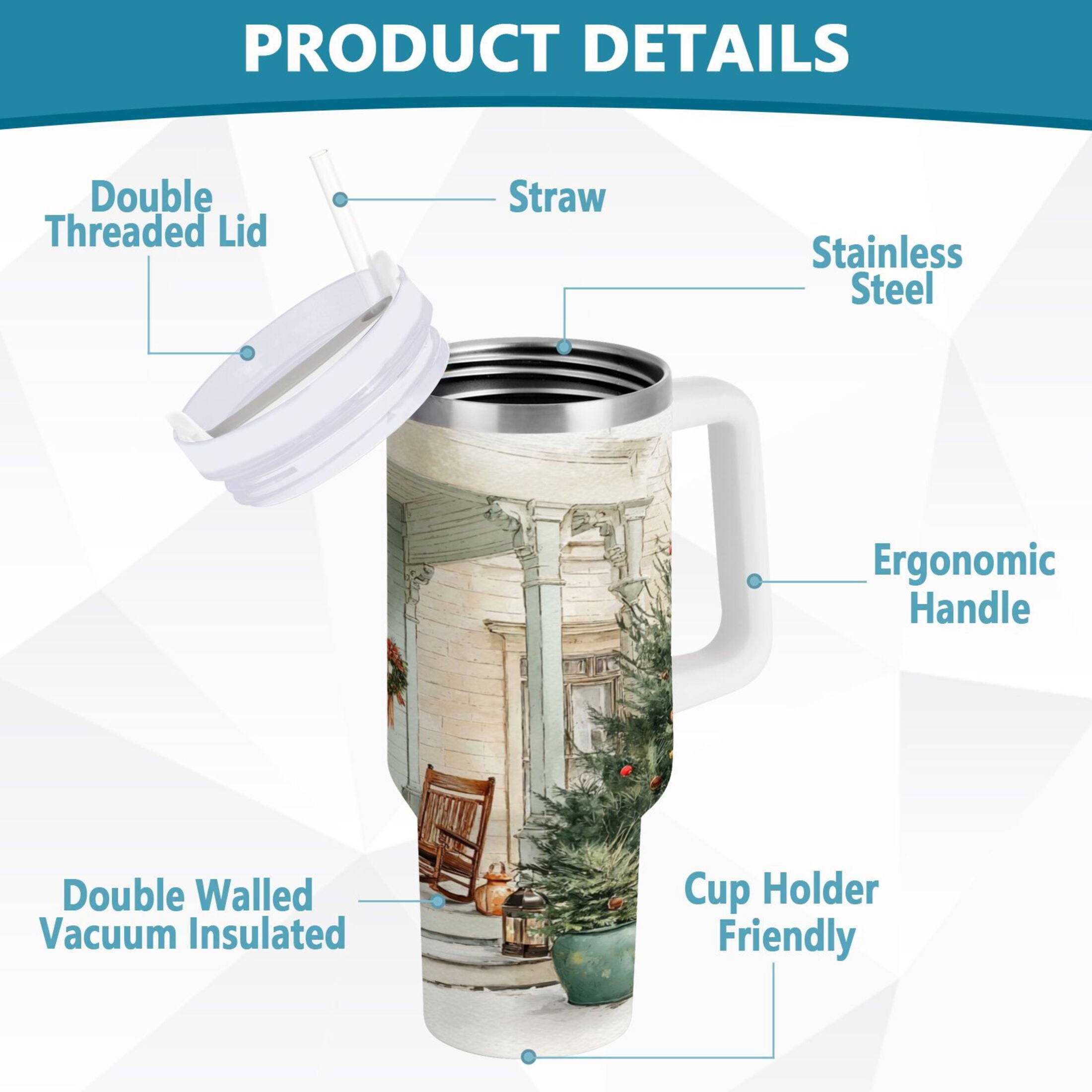 30 oz Insulated Stainless Steel Tumbler Double Wall Stainless Steel Tumbler with 2-Way Drinking Charming Christmas Doorway - 3D2B
