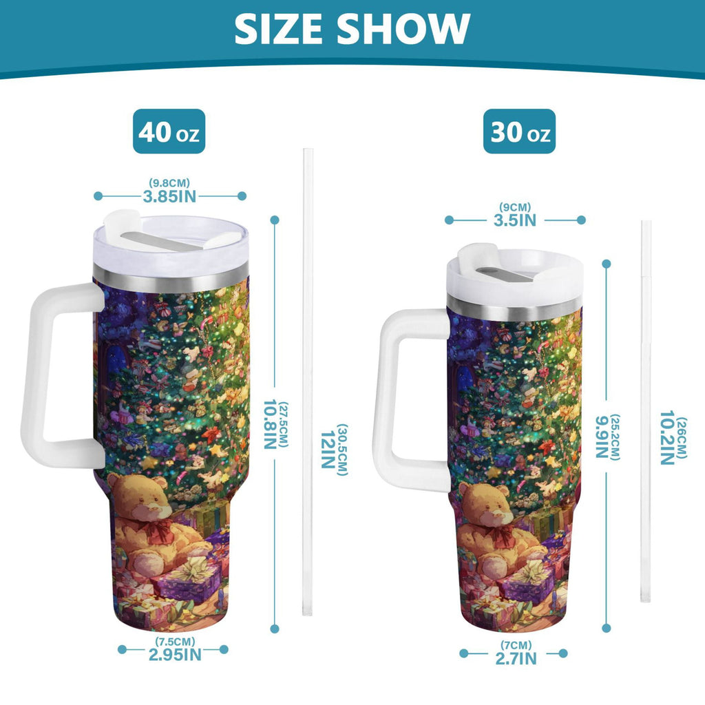 40 oz Insulated Stainless Steel Tumbler Double Wall Stainless Steel Tumbler with 2-Way Drinking Festive Christmas Scene - 3AT6