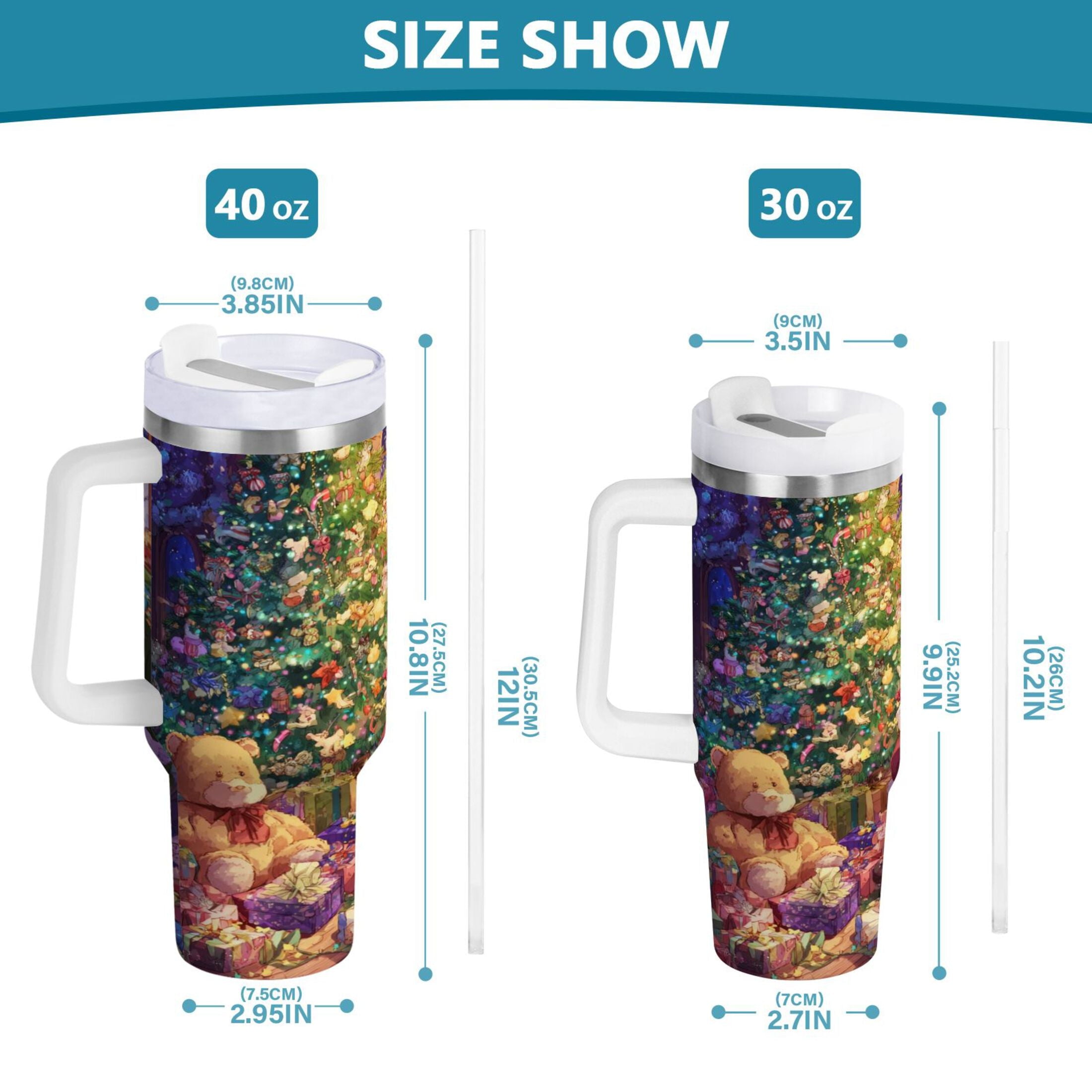 40 oz Insulated Stainless Steel Tumbler Double Wall Stainless Steel Tumbler with 2-Way Drinking Festive Christmas Scene - 3AT6