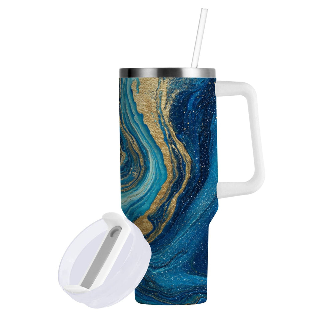 30 oz Insulated Stainless Steel Tumbler Double Wall Stainless Steel Tumbler with 2-Way Drinking Blue and Gold Ocean - QWF4