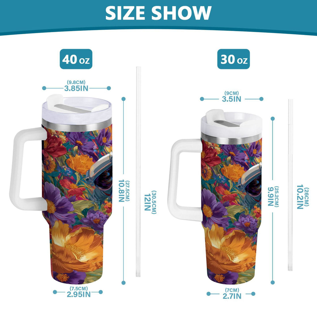 40 oz Insulated Stainless Steel Tumbler Double Wall Stainless Steel Tumbler with 2-Way Drinking Colorful Flowers and Planets - 35BZ