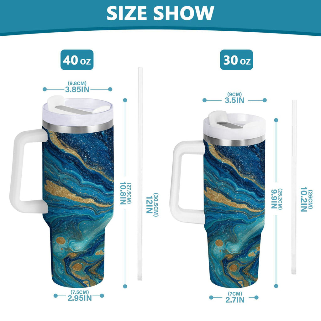 30 oz Insulated Stainless Steel Tumbler Double Wall Stainless Steel Tumbler with 2-Way Drinking Blue and Gold Ocean - QWF4