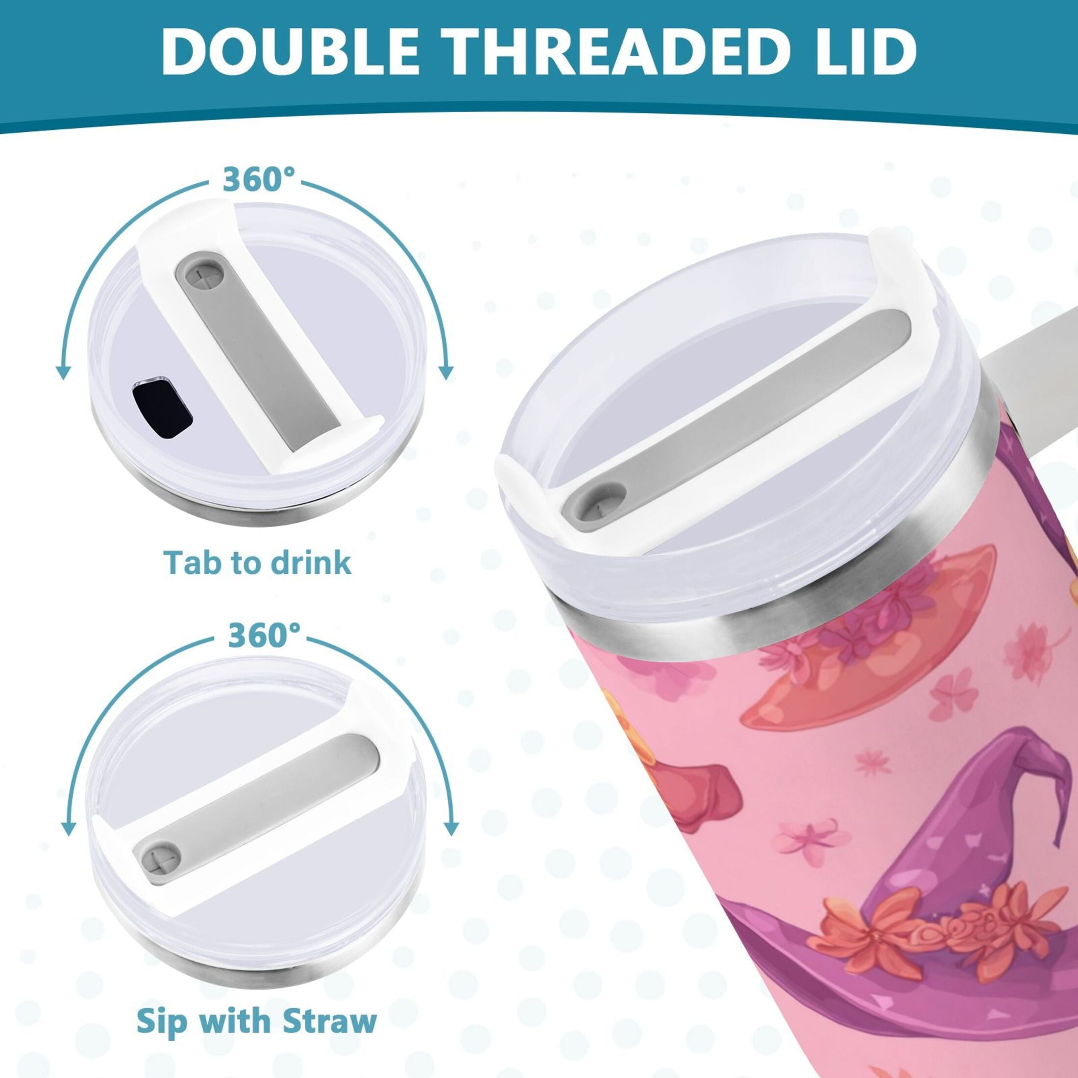 30 oz Insulated Stainless Steel Tumbler Double Wall Stainless Steel Tumbler with 2-Way Drinking Colorful Hat Pattern - DY8G