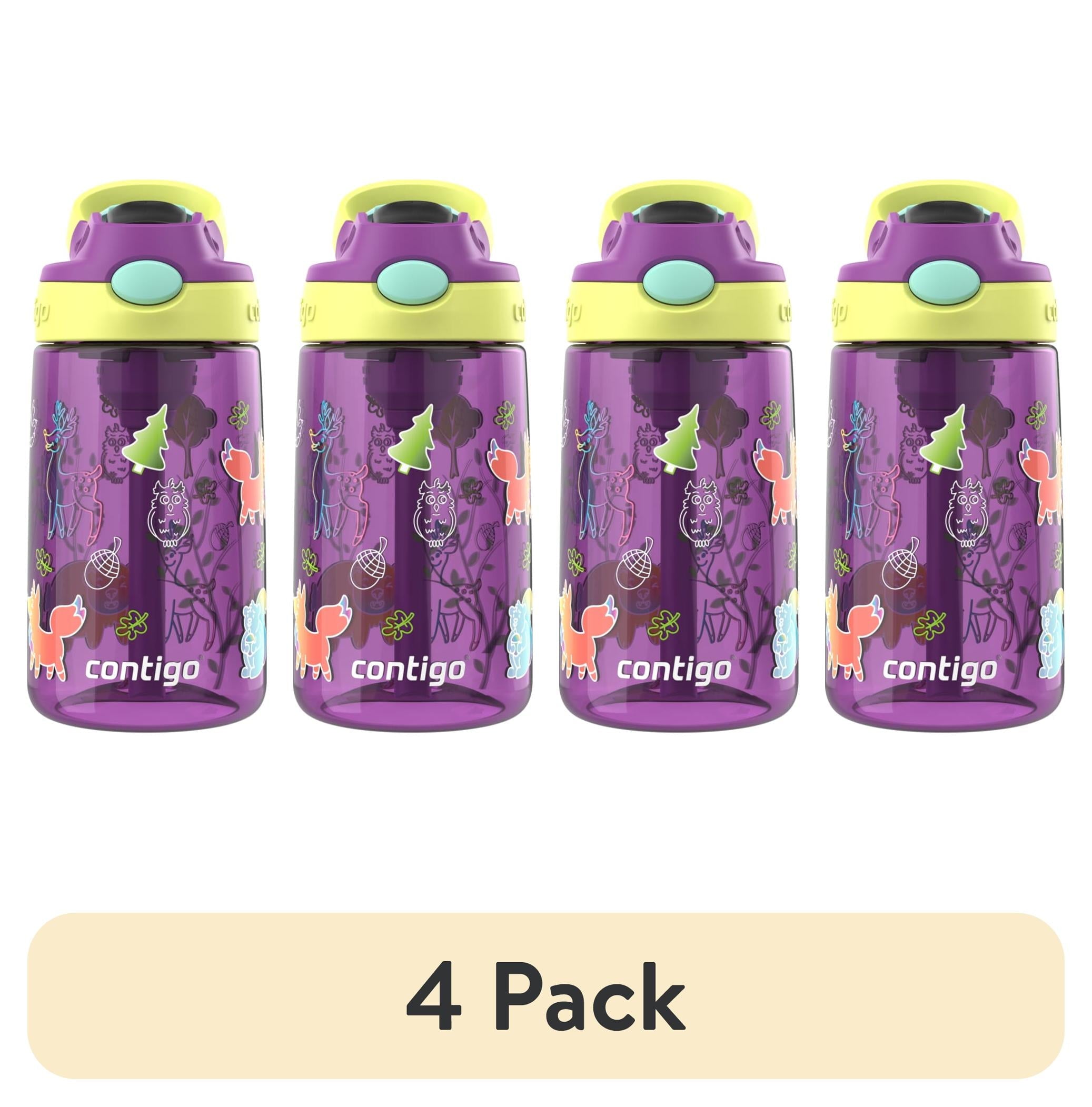 (4 pack) Contigo Kids Water Bottle with Redesigned AUTOSPOUT Straw, 14 oz, Grape Forest Haven - 73DQ