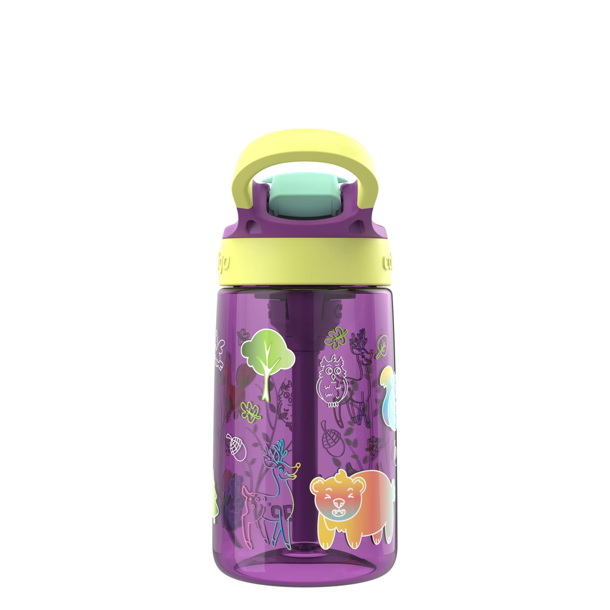 (4 pack) Contigo Kids Water Bottle with Redesigned AUTOSPOUT Straw, 14 oz, Grape Forest Haven - 73DQ