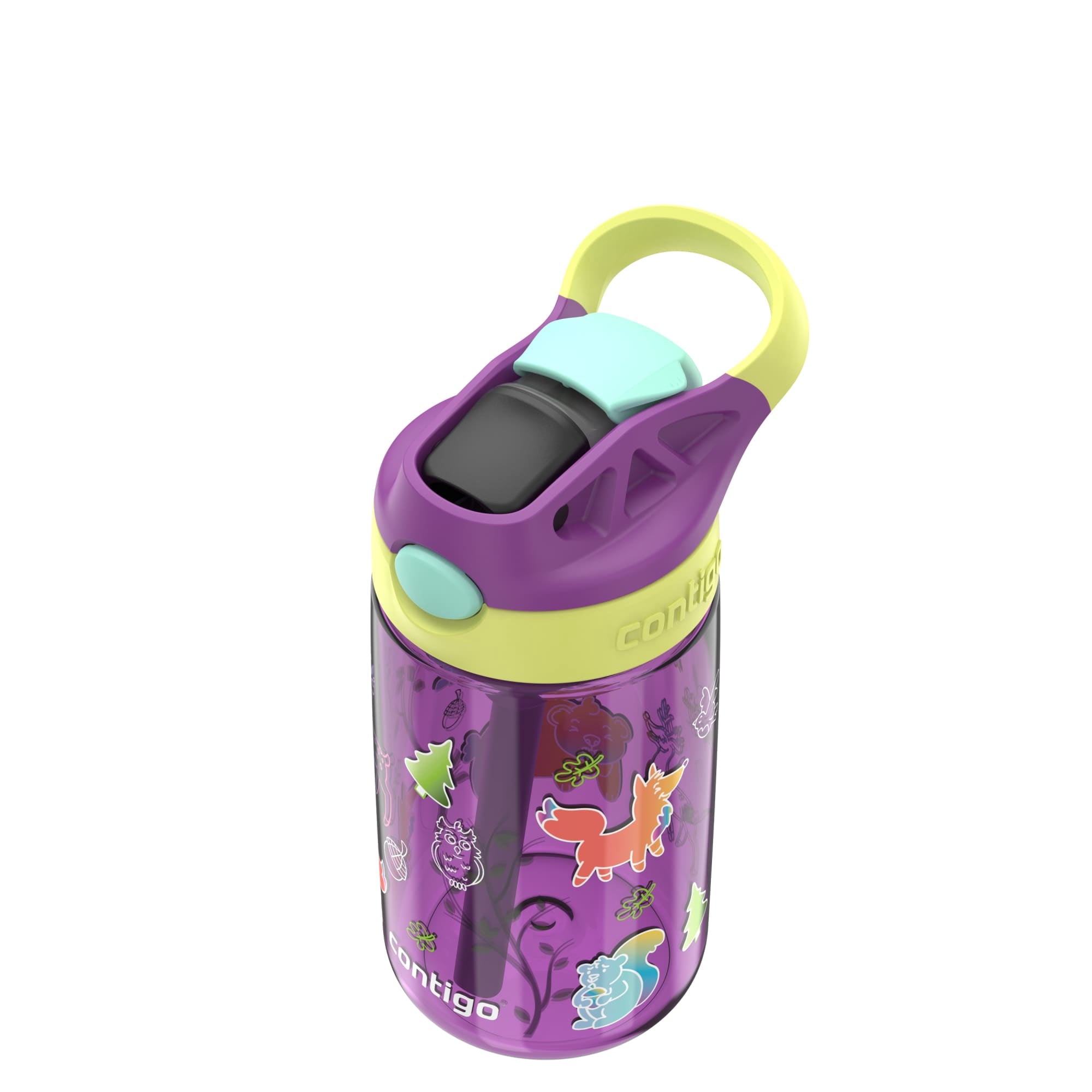 (4 pack) Contigo Kids Water Bottle with Redesigned AUTOSPOUT Straw, 14 oz, Grape Forest Haven - 73DQ