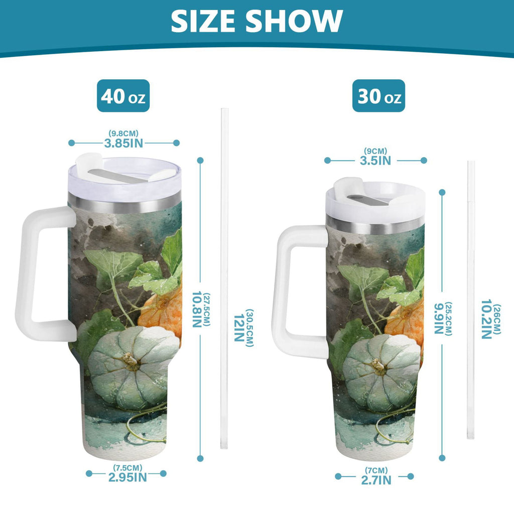 40 oz Insulated Stainless Steel Tumbler Double Wall Stainless Steel Tumbler with 2-Way Drinking Orange and White Pumpkins - DEDT
