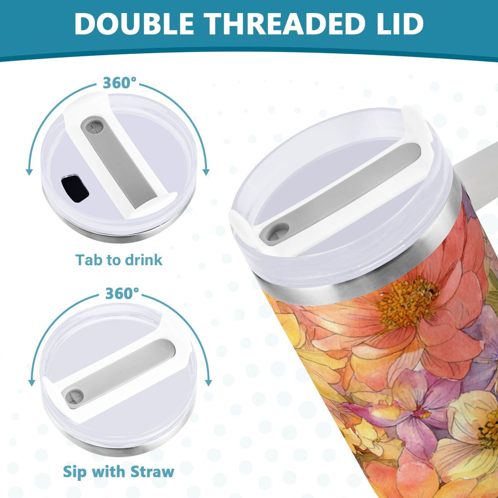 30 oz Insulated Stainless Steel Tumbler Double Wall Stainless Steel Tumbler with 2-Way Drinking Summer Blossoms - ZD7V