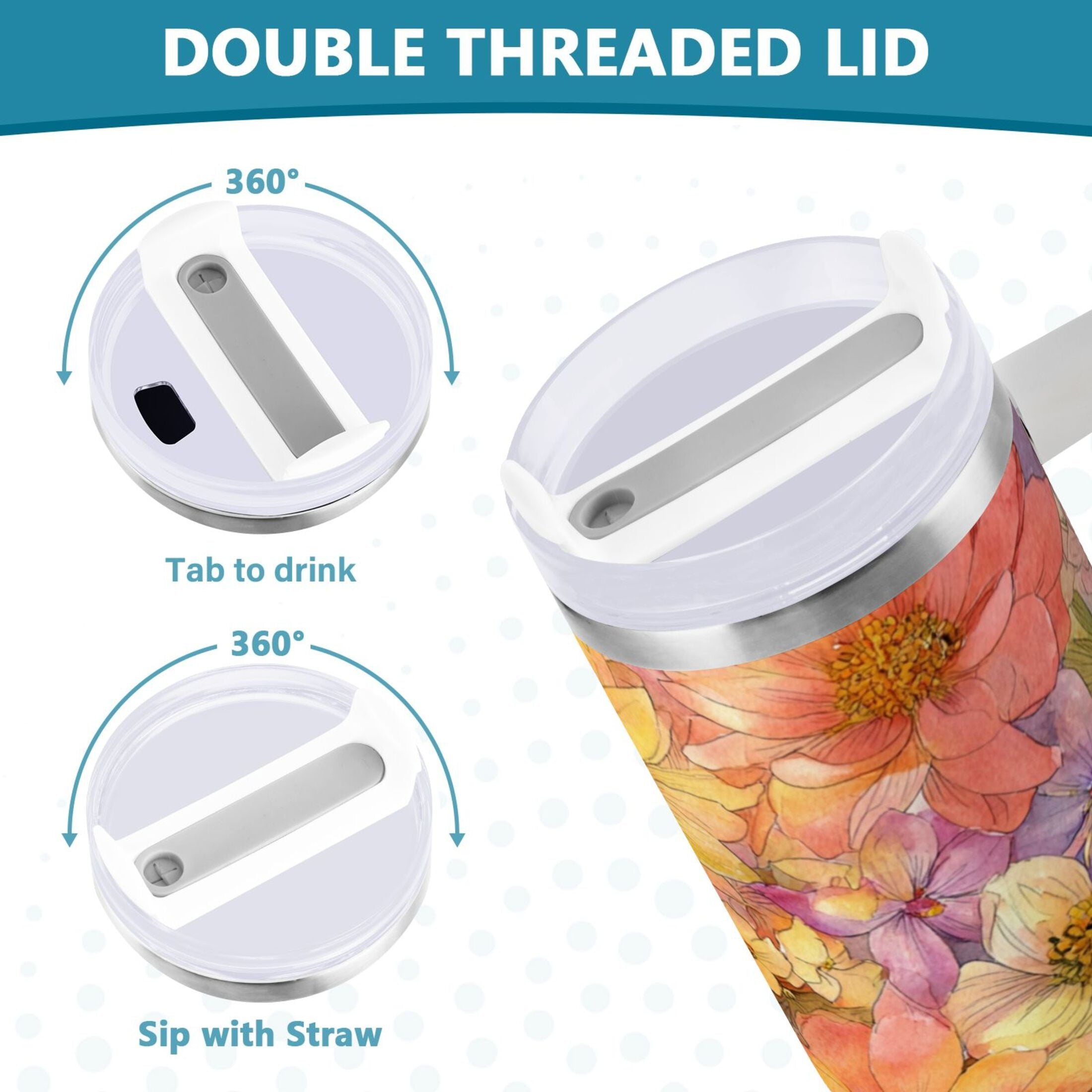 30 oz Insulated Stainless Steel Tumbler Double Wall Stainless Steel Tumbler with 2-Way Drinking Summer Blossoms - ZD7V