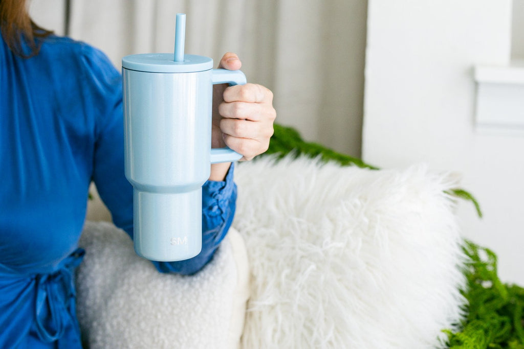 Simple Modern 30 fl oz Insulated Stainless Steel Trek Tumbler with Straw Lid | Seaglass Sage and Cream Checkmate - 2P24