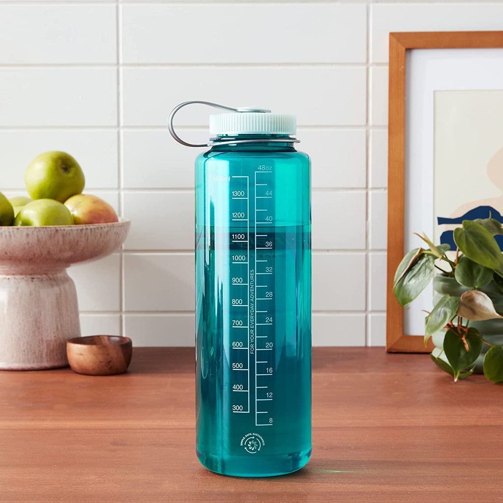 Nalgene Sustain Tritan BPA-Free Water Bottle Made with Material Derived from 50% Plastic Waste (using ISCC certified mass balance), 48 OZ, Wide Mouth, Blue - WCUY