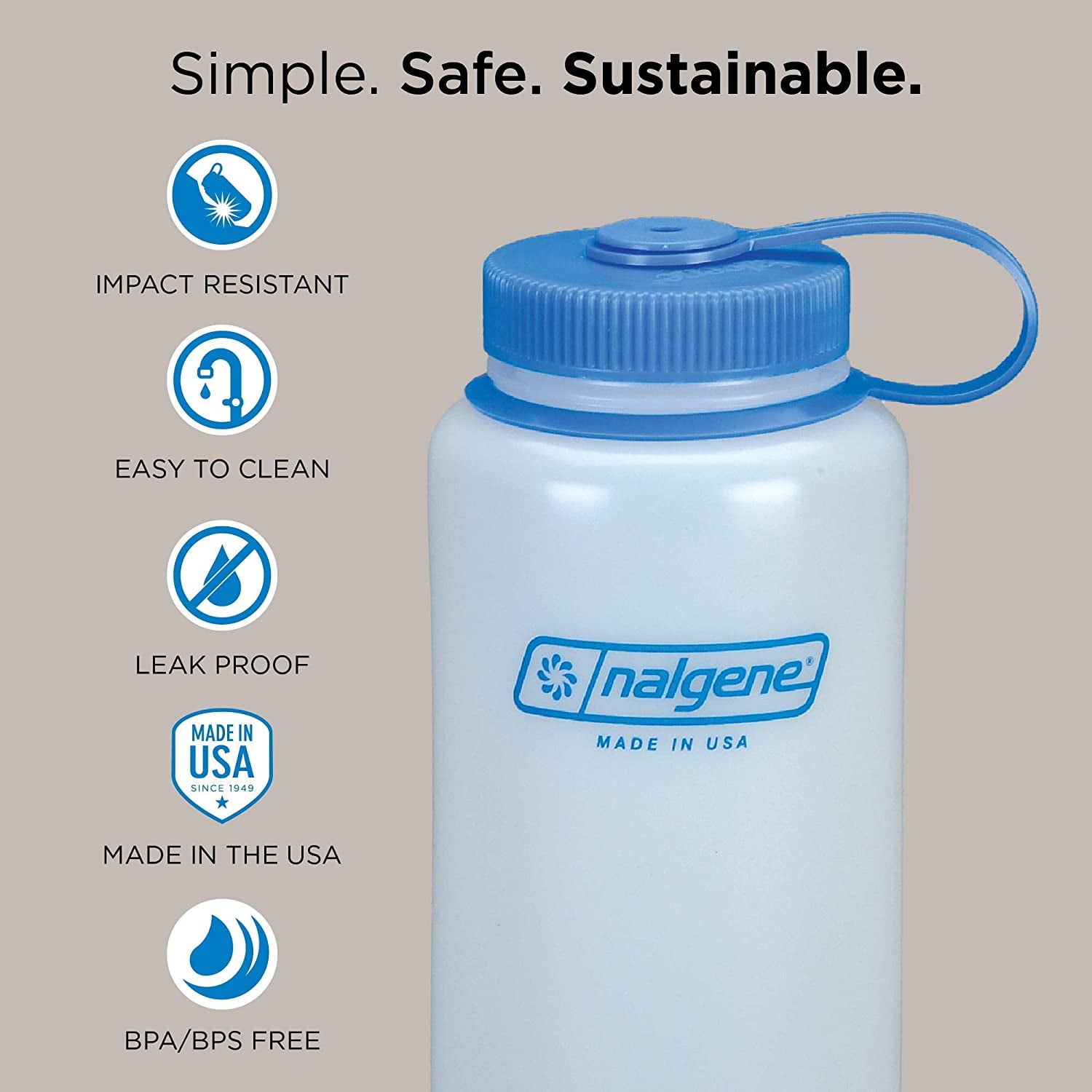 Nalgene Sustain Tritan BPA-Free Water Bottle Made with Material Derived from 50% Plastic Waste (using ISCC certified mass balance), 48 OZ, Wide Mouth, Blue - WCUY
