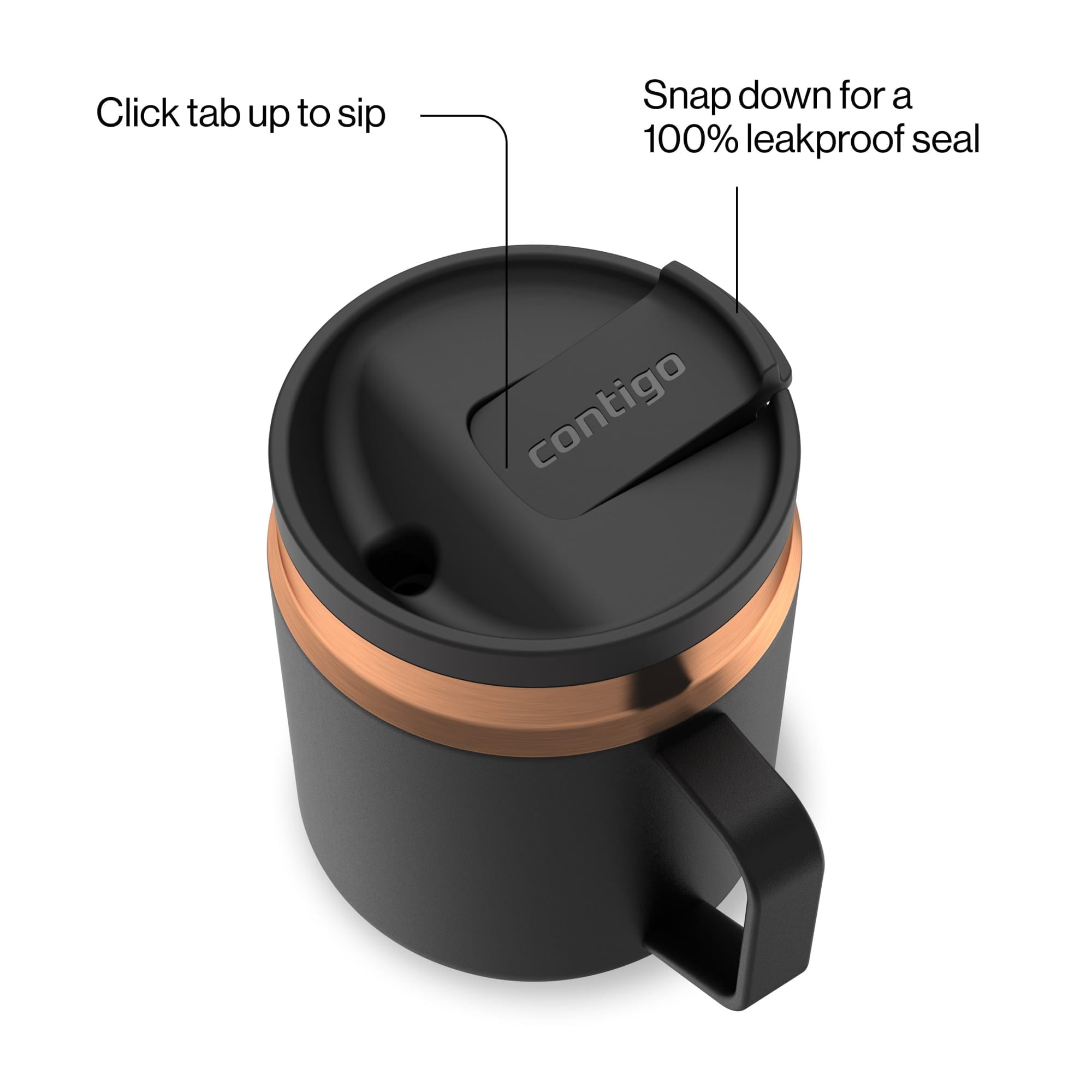 Contigo SnapSeal Leakproof Stainless Steel Reusable Travel Tumbler,Black/Bronze, 14 oz - 9DSU