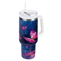 40 oz Insulated Stainless Steel Tumbler Double Wall Stainless Steel Tumbler with 2-Way Drinking Night Scene and Butterflies - N5YA