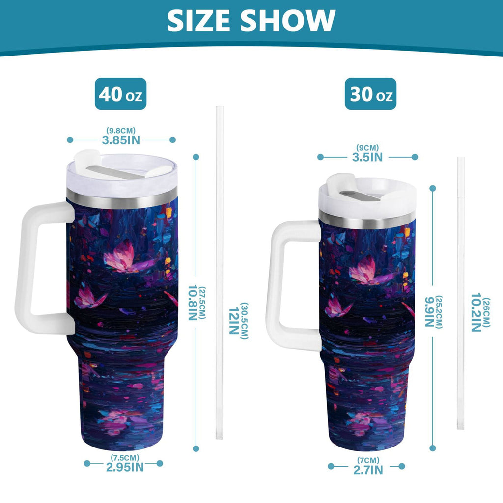 40 oz Insulated Stainless Steel Tumbler Double Wall Stainless Steel Tumbler with 2-Way Drinking Night Scene and Butterflies - N5YA