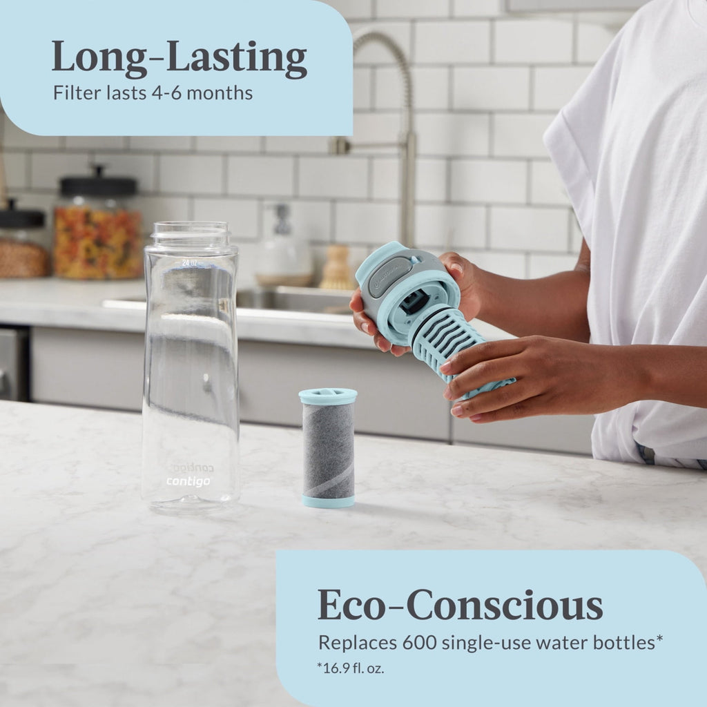 (2 pack) Contigo Clybourn Plastic FreeFlow Filter Water Bottle with AUTOSEAL Lid 24 oz., Salt, with Replacable Filter - 59TD