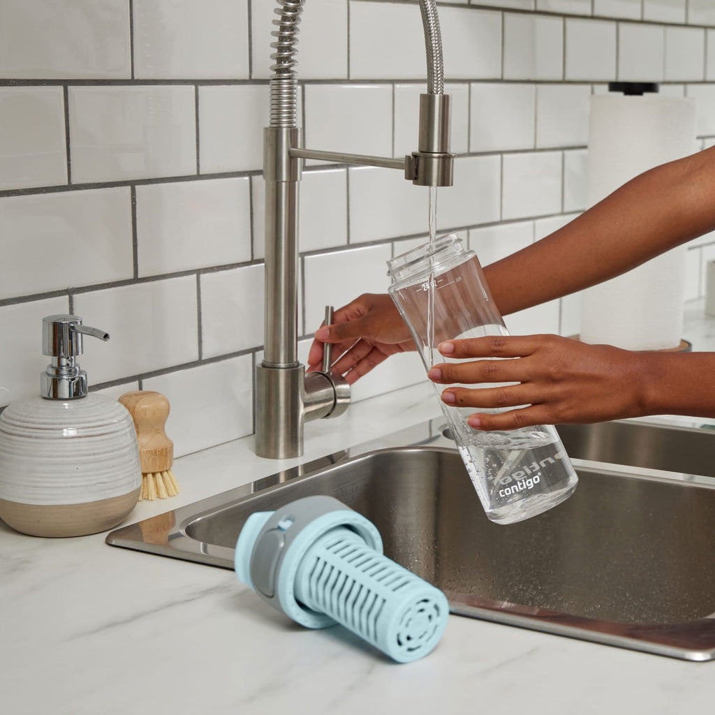 (2 pack) Contigo Clybourn Plastic FreeFlow Filter Water Bottle with AUTOSEAL Lid 24 oz., Salt, with Replacable Filter - 59TD