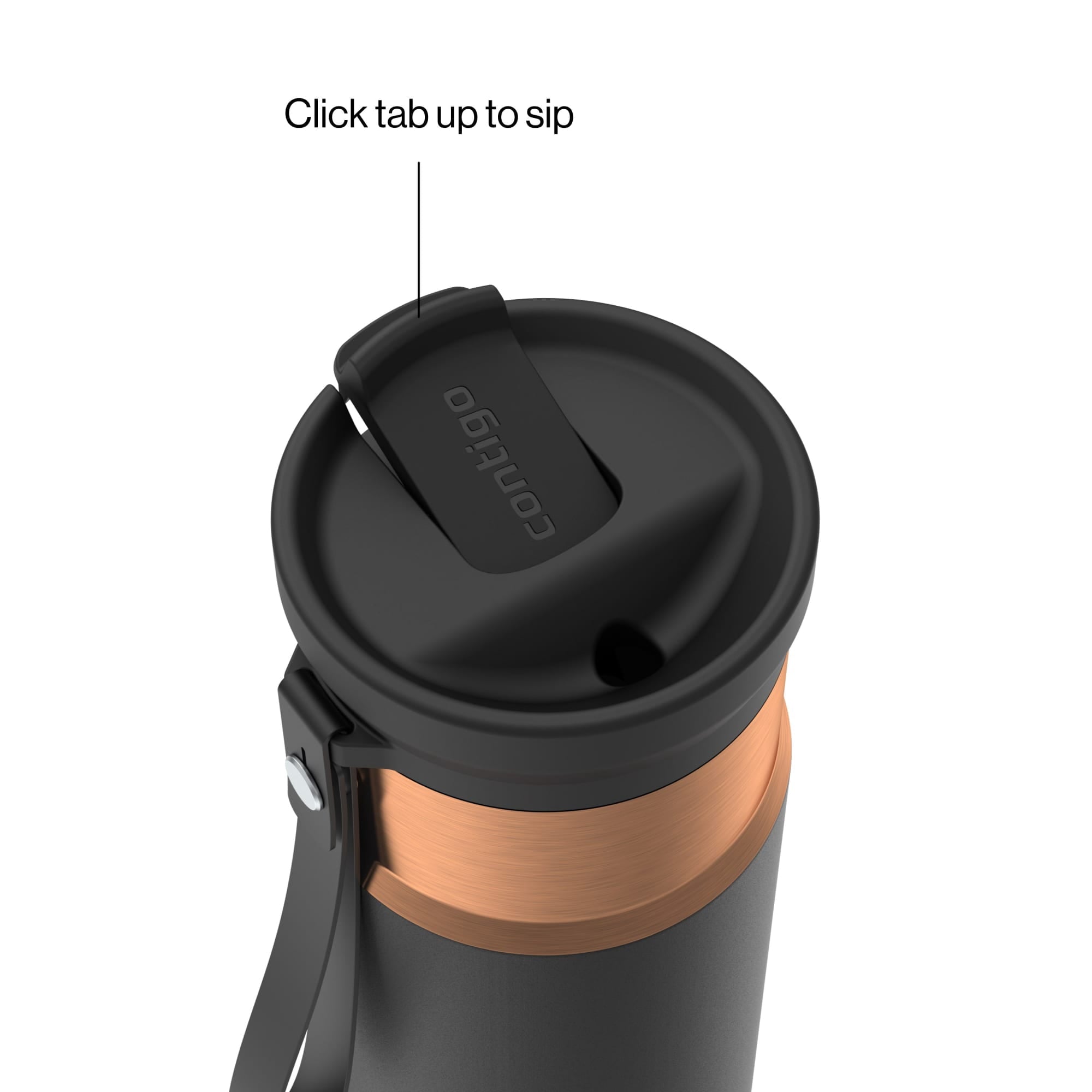 Contigo SnapSeal Leakproof Stainless Steel Reusable Water Bottle with Carrying Strap, Black/Bronze, 16 oz - GW7W