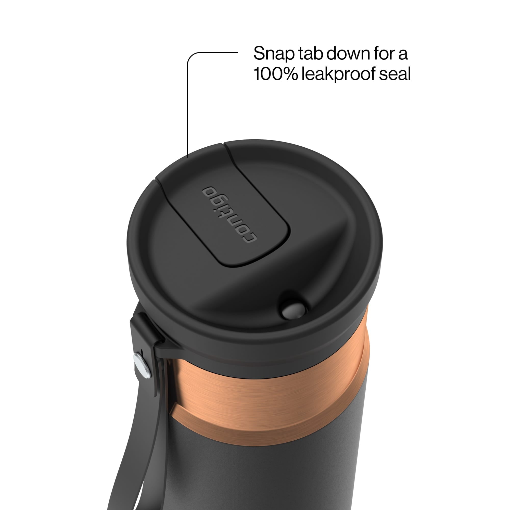 Contigo SnapSeal Leakproof Stainless Steel Reusable Water Bottle with Carrying Strap, Black/Bronze, 16 oz - GW7W